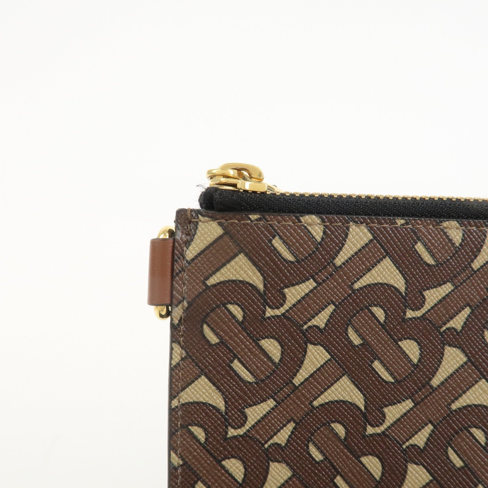 BURBERRY Monogram E Canvas Clutch Bag Pouch Brown