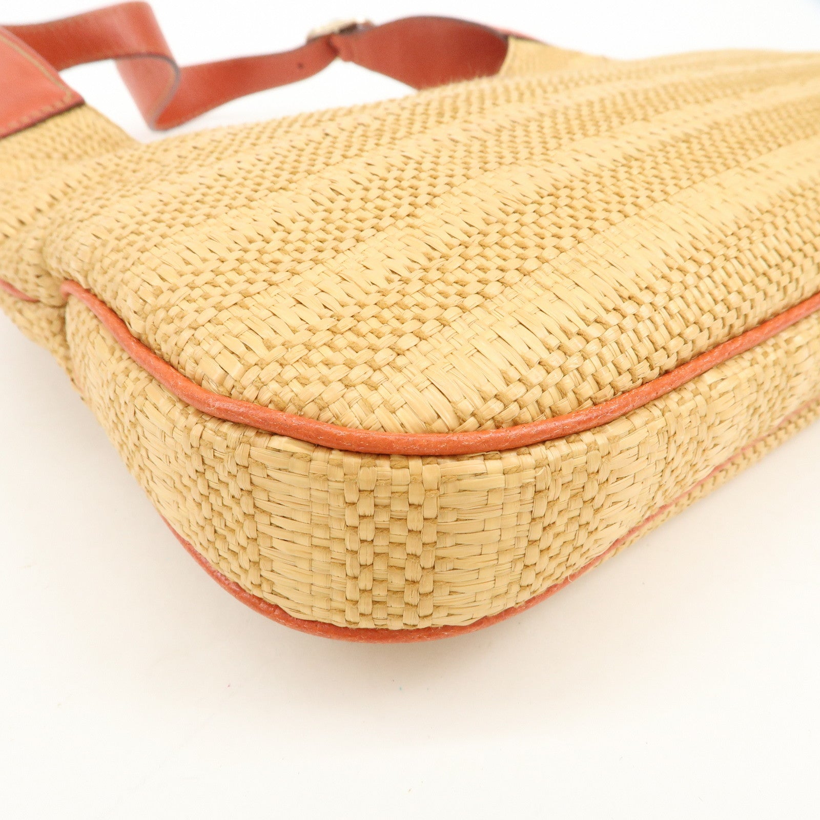 GUCCI New Jackie Raffia Leather Shoulder Bag Natural Orange 140040