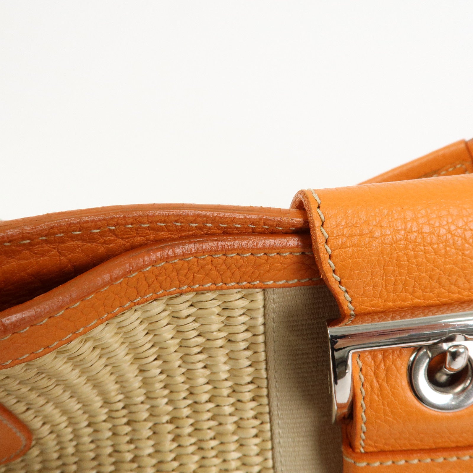 PRADA Logo Raffia Leather Shoulder Bag Hand Bag Orange BR2923