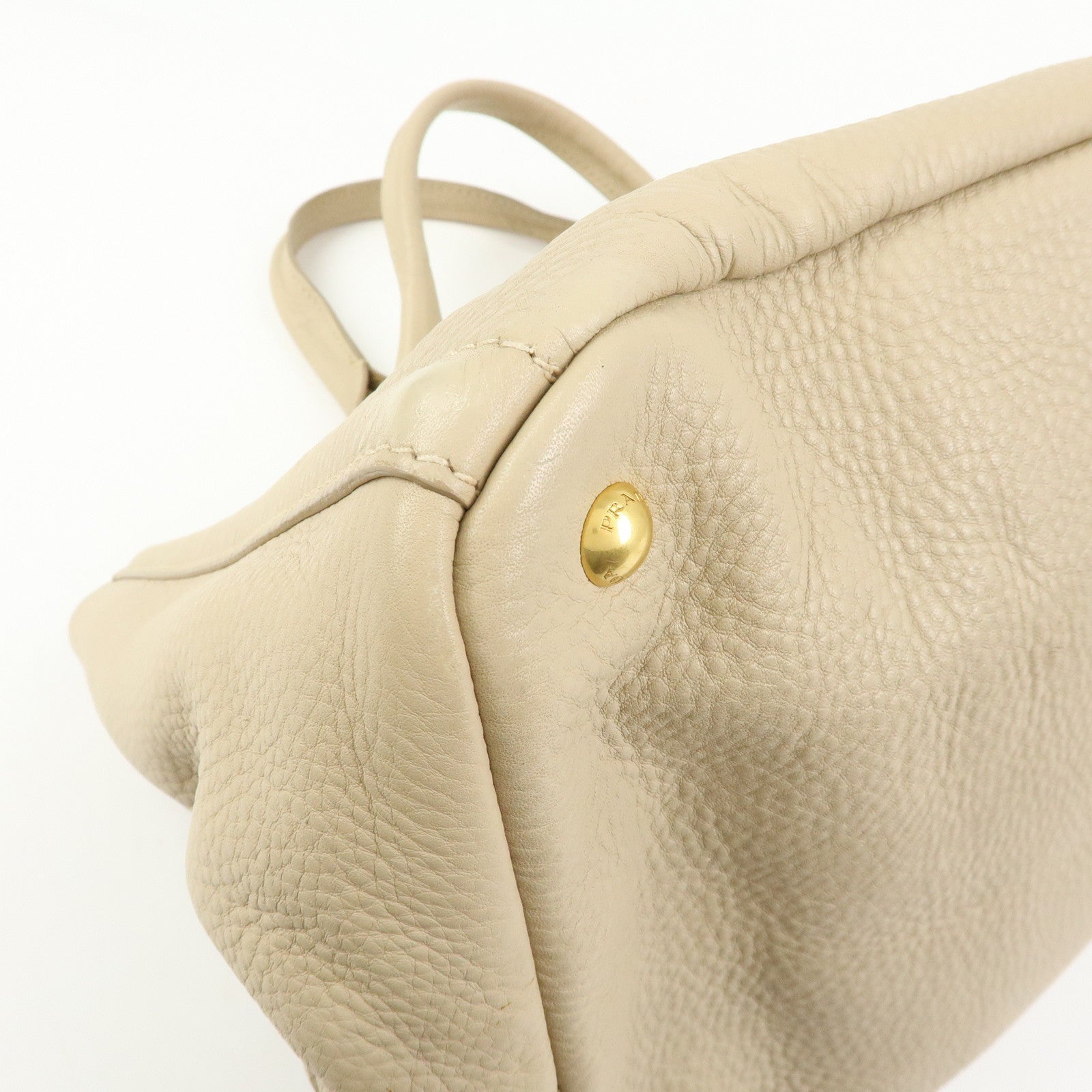 PRADA Triangle Logo Canapa Vittello Daino Leather Hand Bag Beige