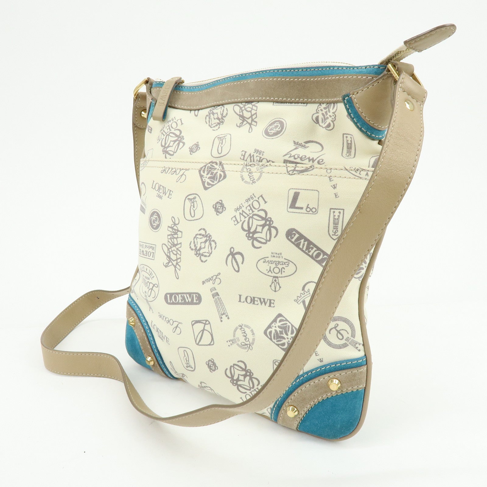 LOEWE Anagram Canvas Suede Leather Shoulder Bag 160th Beige Blue