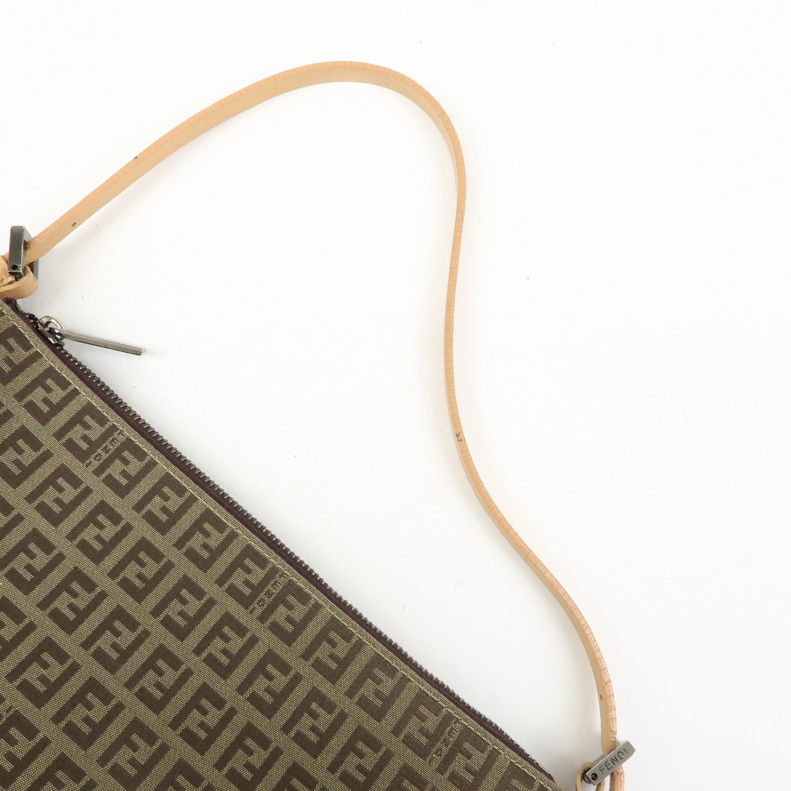 FENDI Zucchino Canvas Leather Shoulder Bag Hand Bag Beige 8BR144