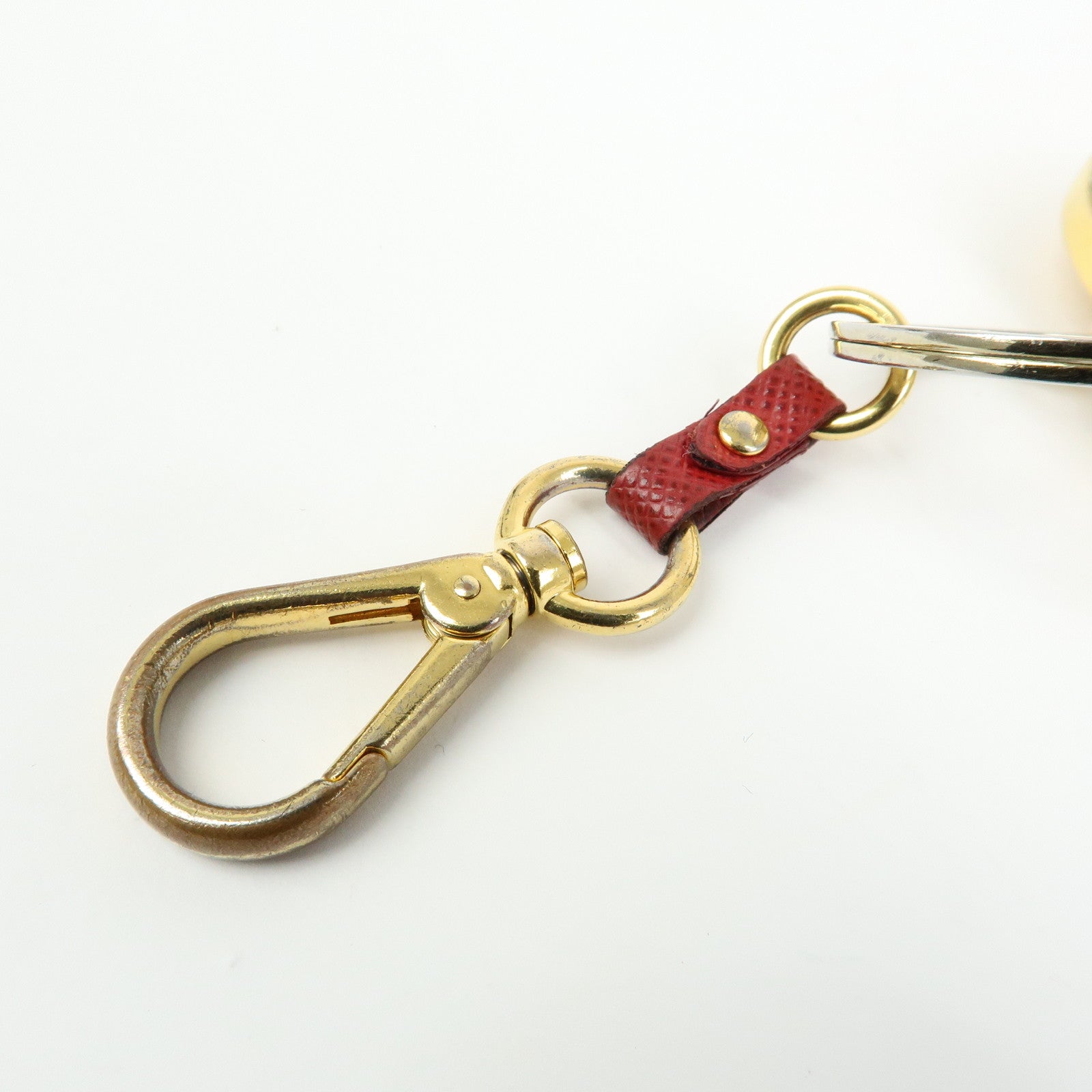 PRADA Metal Saffiano Leather Heart Bag Key Charm Key Chain Red