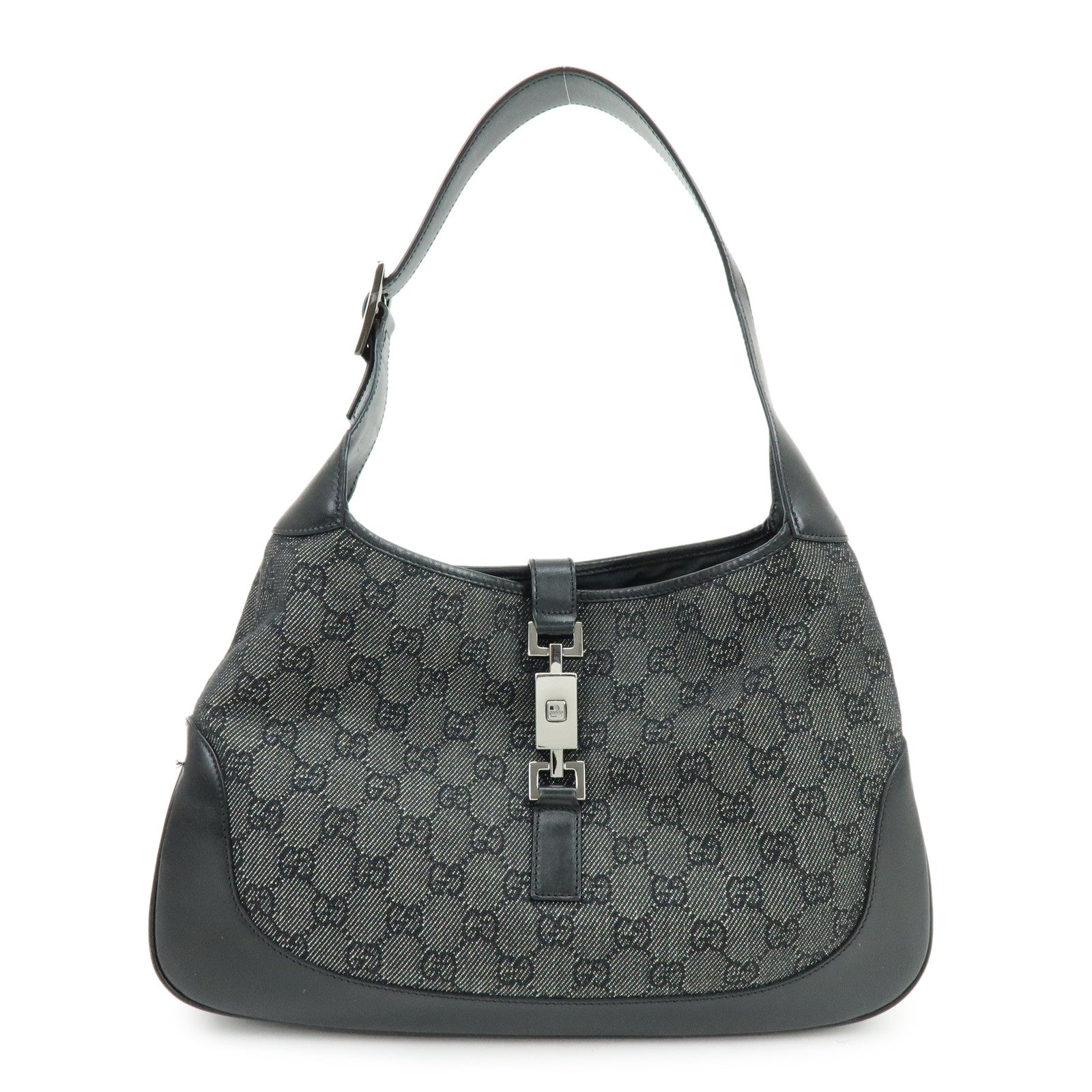GUCCI Jackie GG Denim Leather Shoulder Bag Hand Bag Black 00963