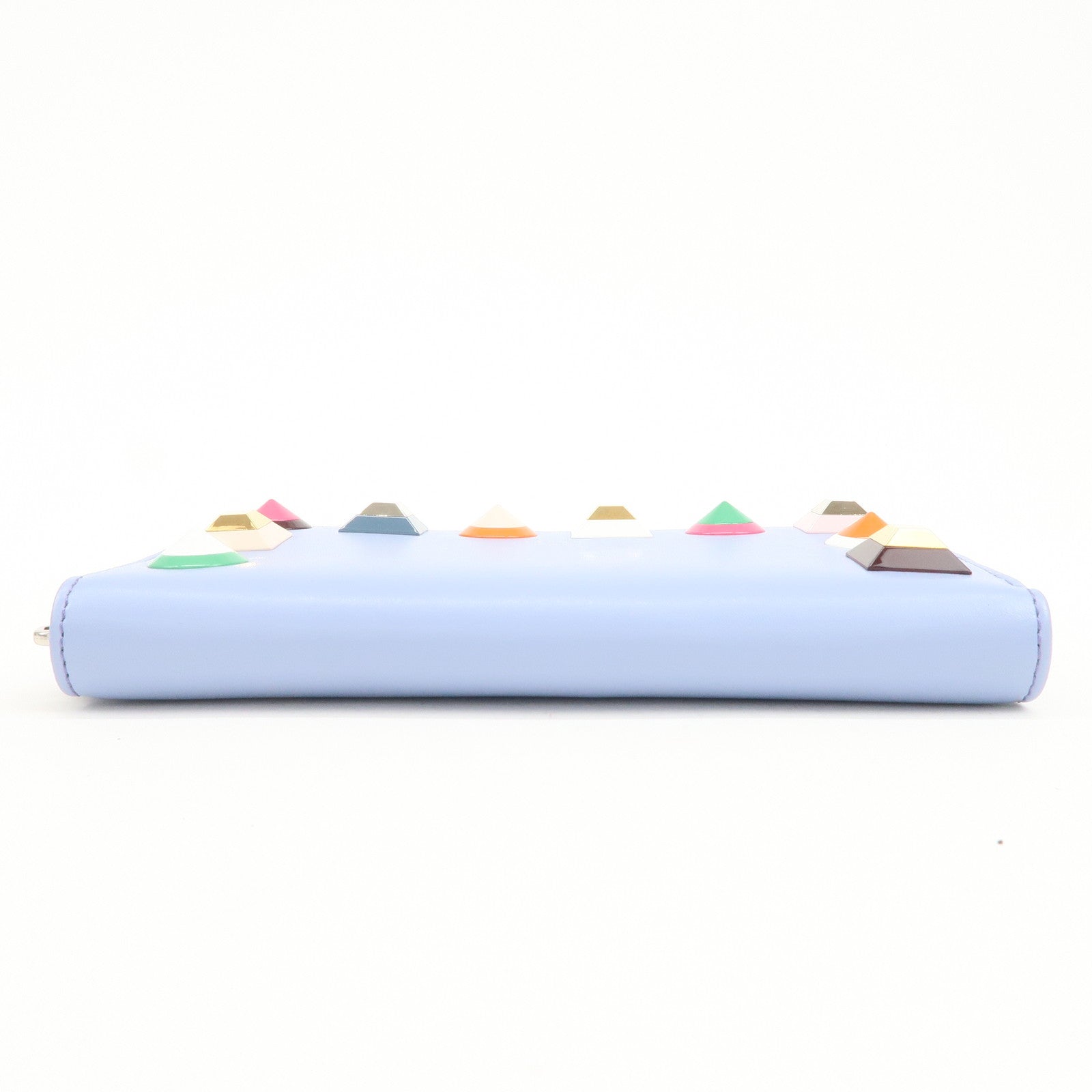 FENDI Plexiglass Studs Round Zippy Long Wallet Light Blue 8M0299