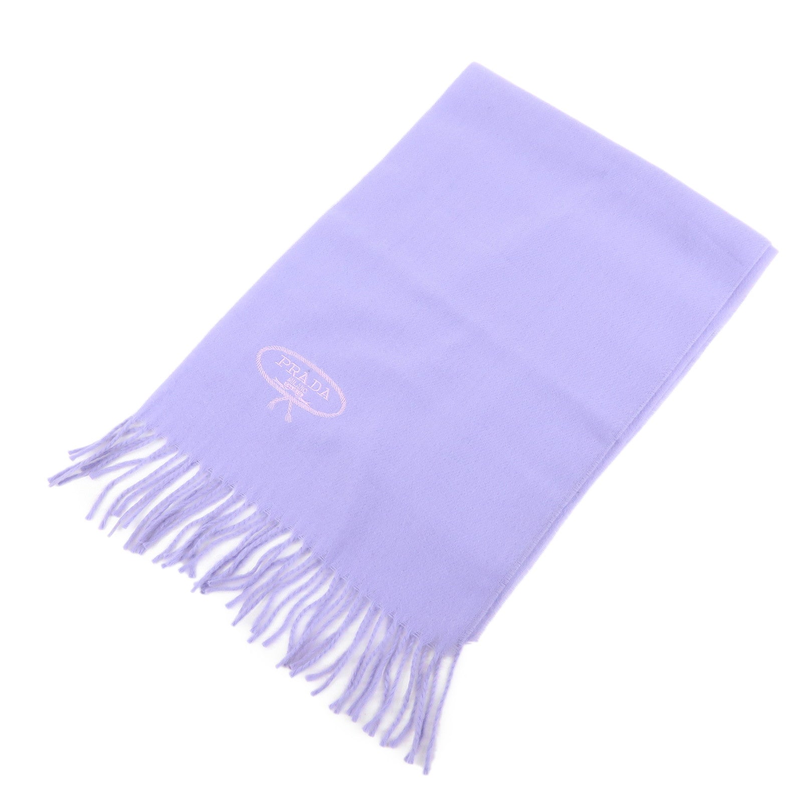 PRADA Cashmere 100% Stole Logo Embroidered Fringe Purple