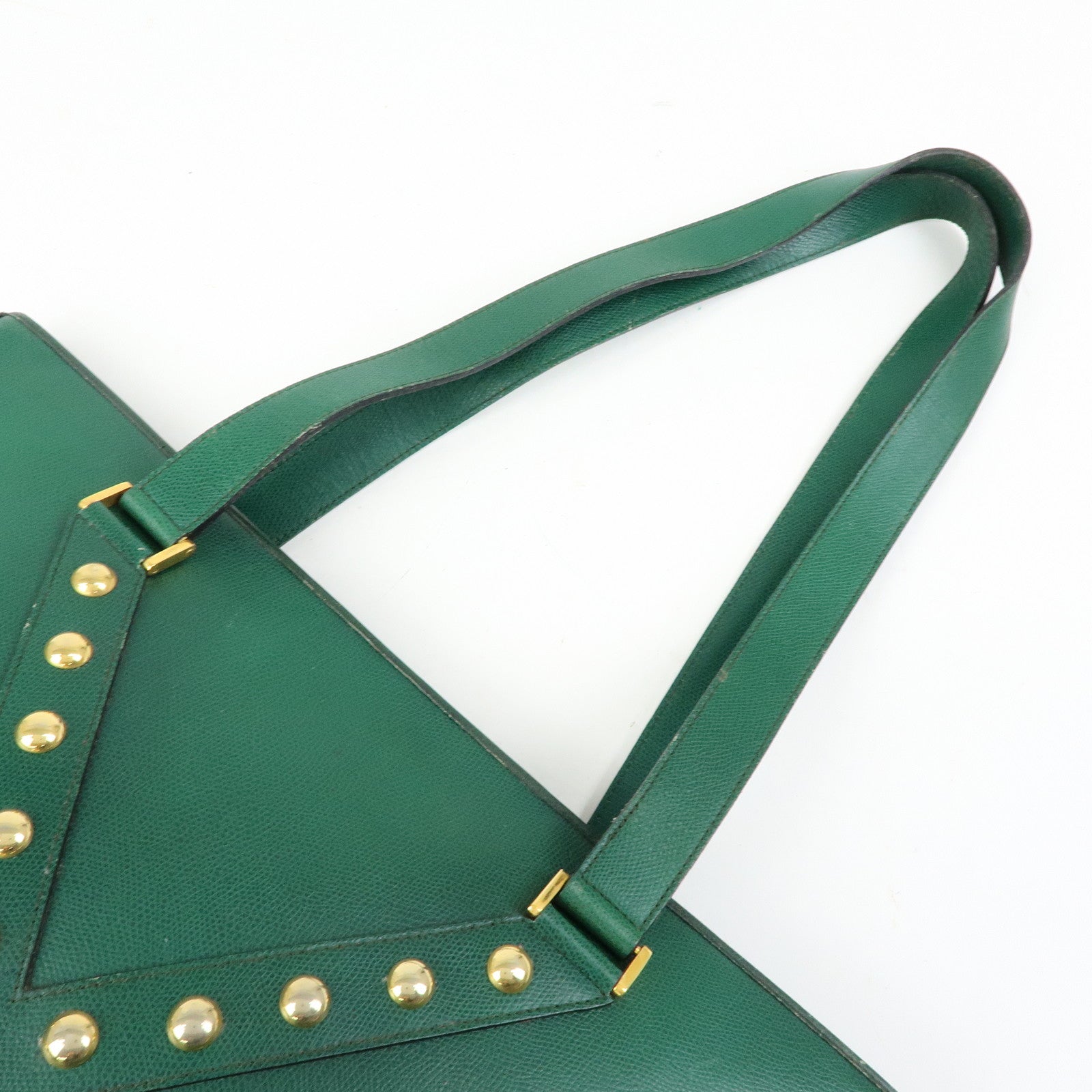 SAINT LAURENT PARIS Y Line Leather Studs Tote Shoulder Bag Green