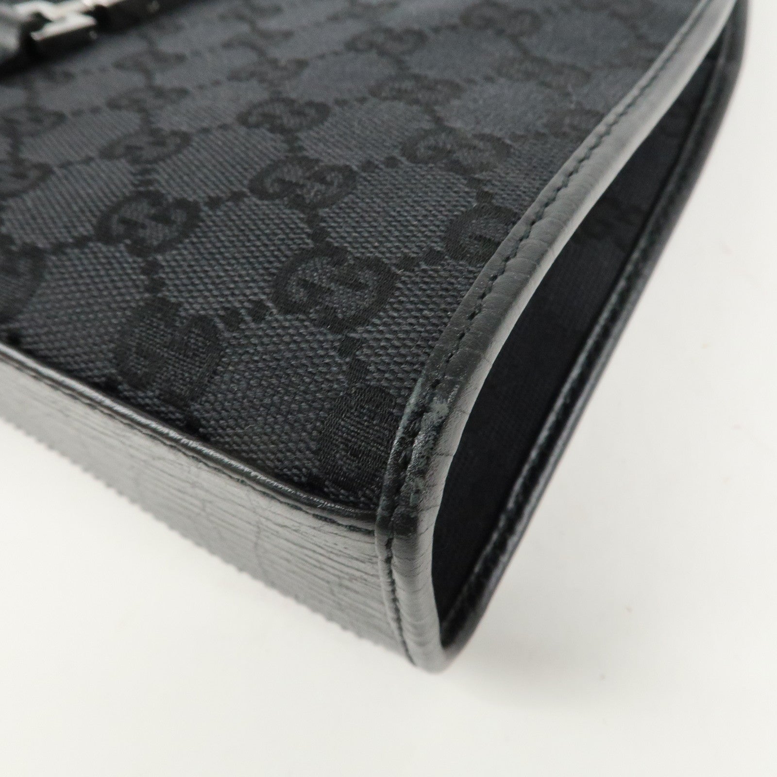 GUCCI Jackie GG Canvas Leather Shoulder Bag Hand Bag Black 01721 Used