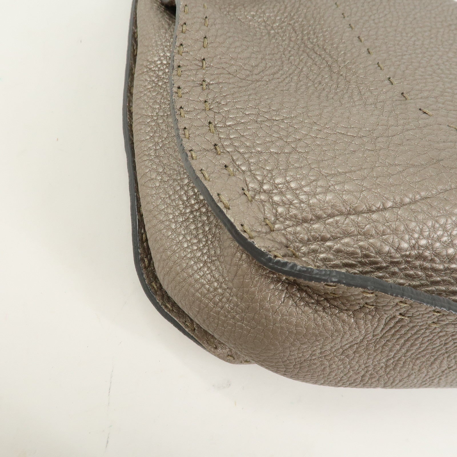 FENDI Selleria Leather Shoulder Bag Hand Bag Silver 8BR582