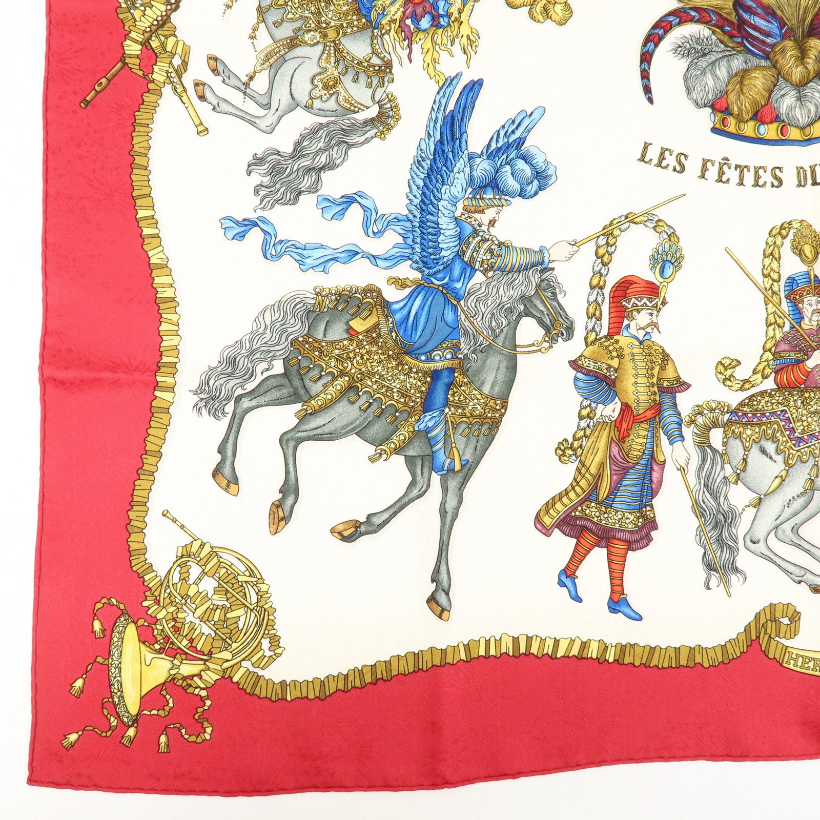 HERMES Carre 90 Set of 2 Silk 100% Scarf Brown Red