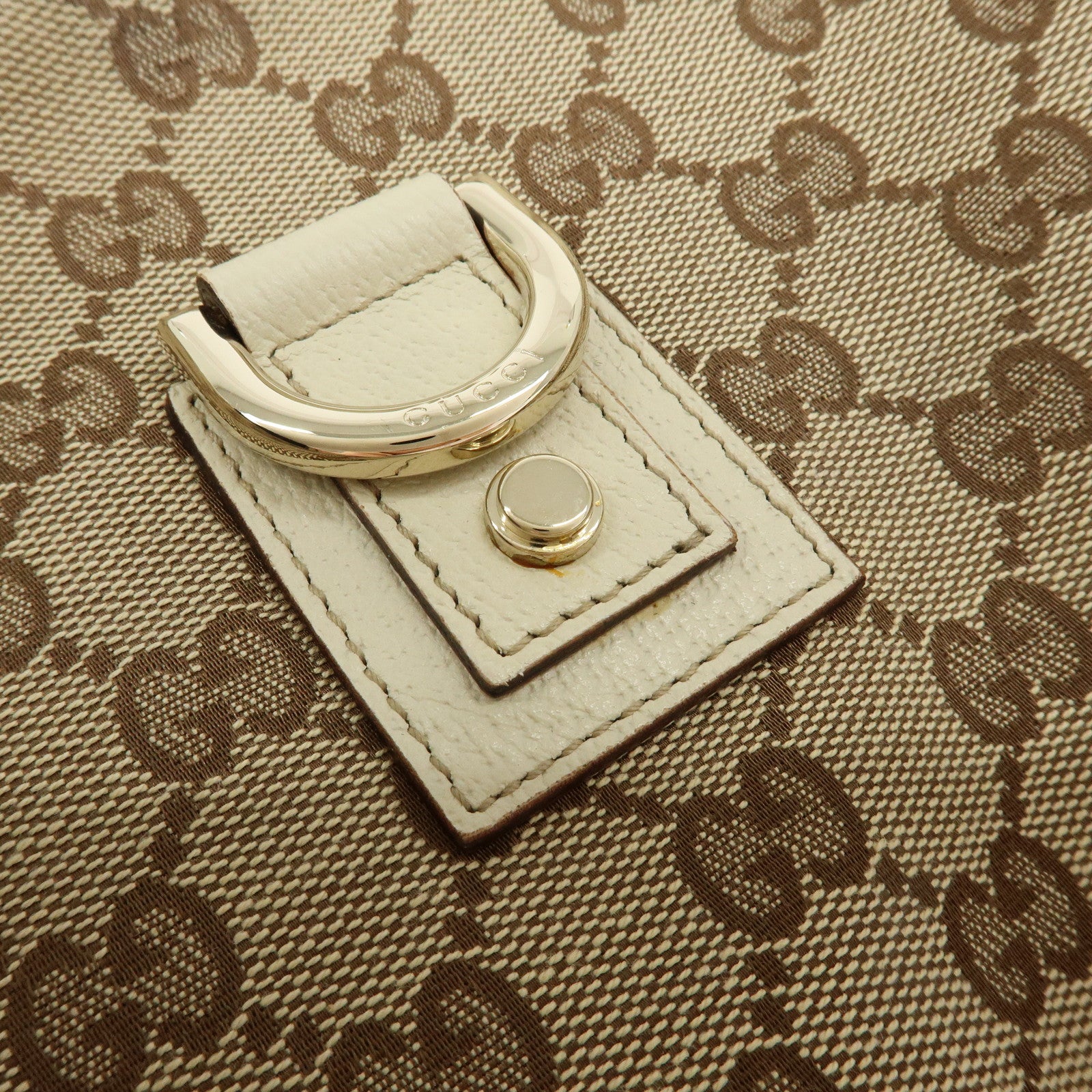 GUCCI Abbey GG Canvas Leather Shoulder Bag Beige White 130738