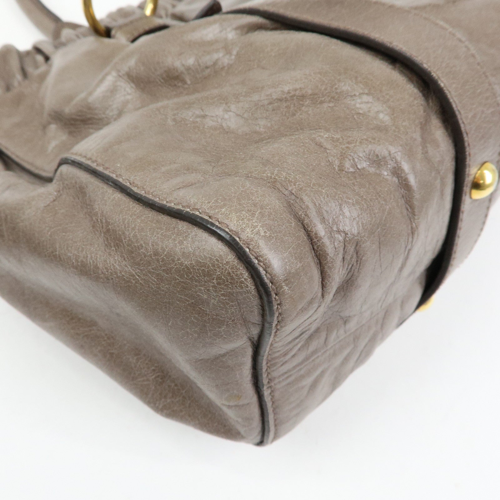 MIU MIU Logo Leather Hand Bag Tote Bag Gray Gold
