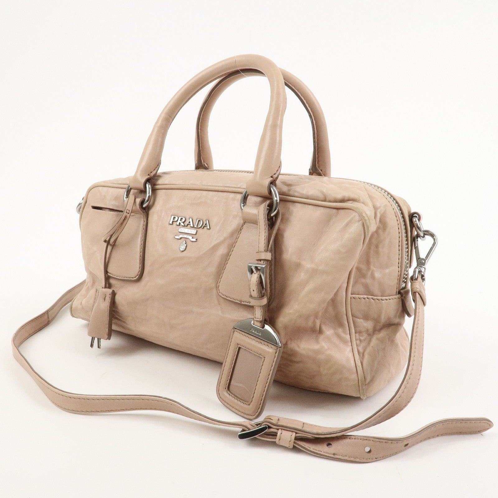 PRADA Nappa Leather 2Way Bag Hand Bag Shoulder Bag Light Pink