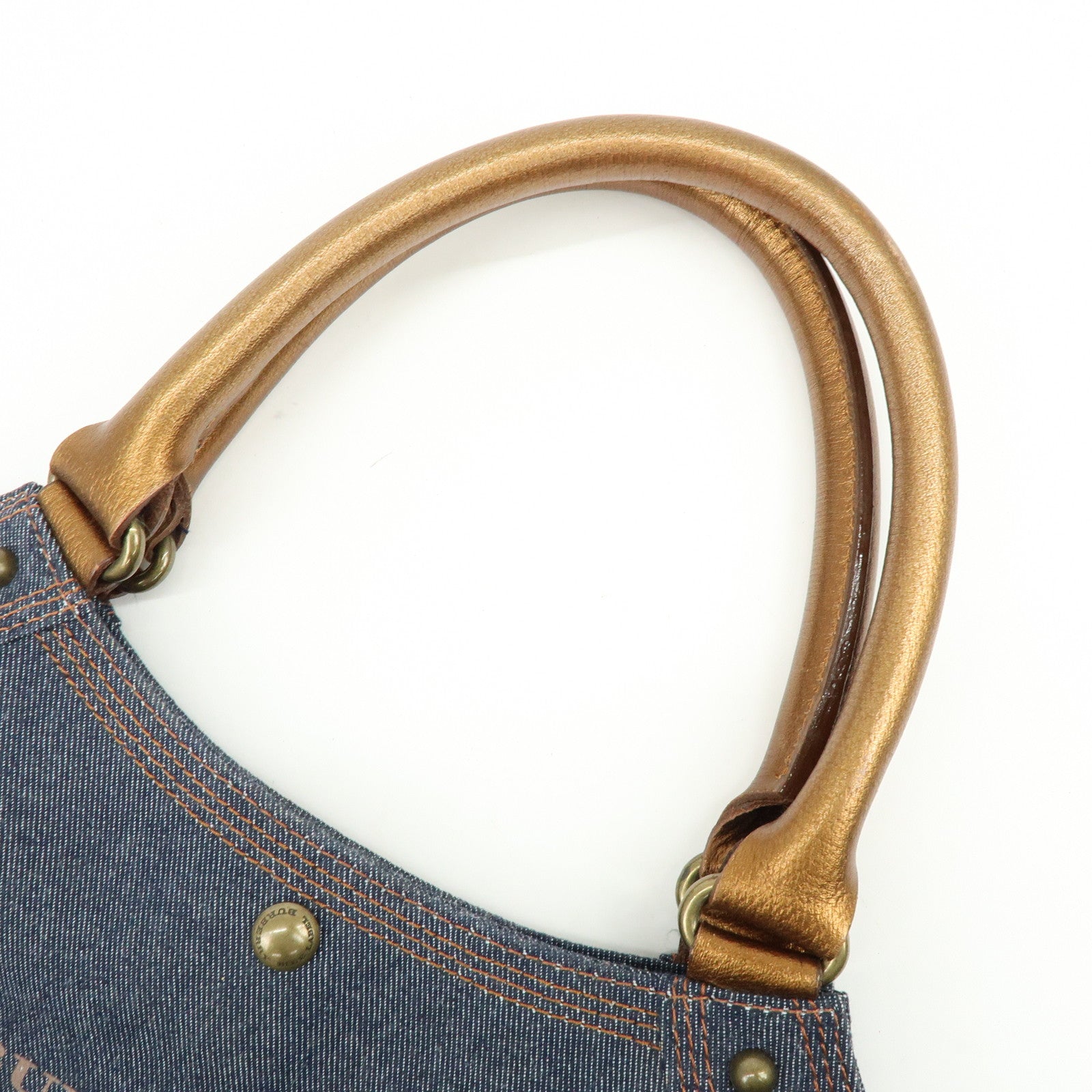 BURBERRY Blue Label Denim Leather Tote Bag Indigo Metallic Brown
