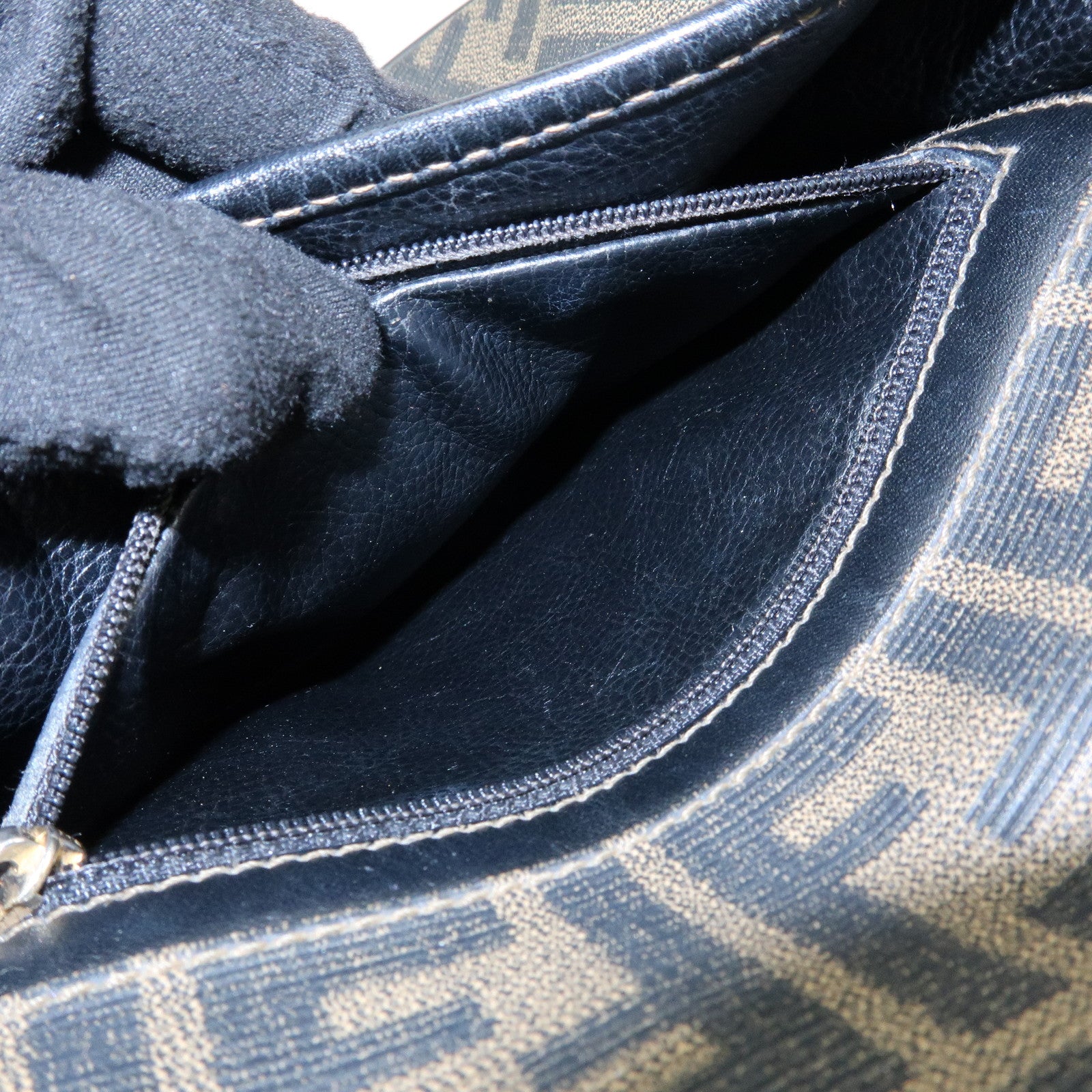 FENDI Zucca PVC Leather Canvas Shoulder Bag Brown Black