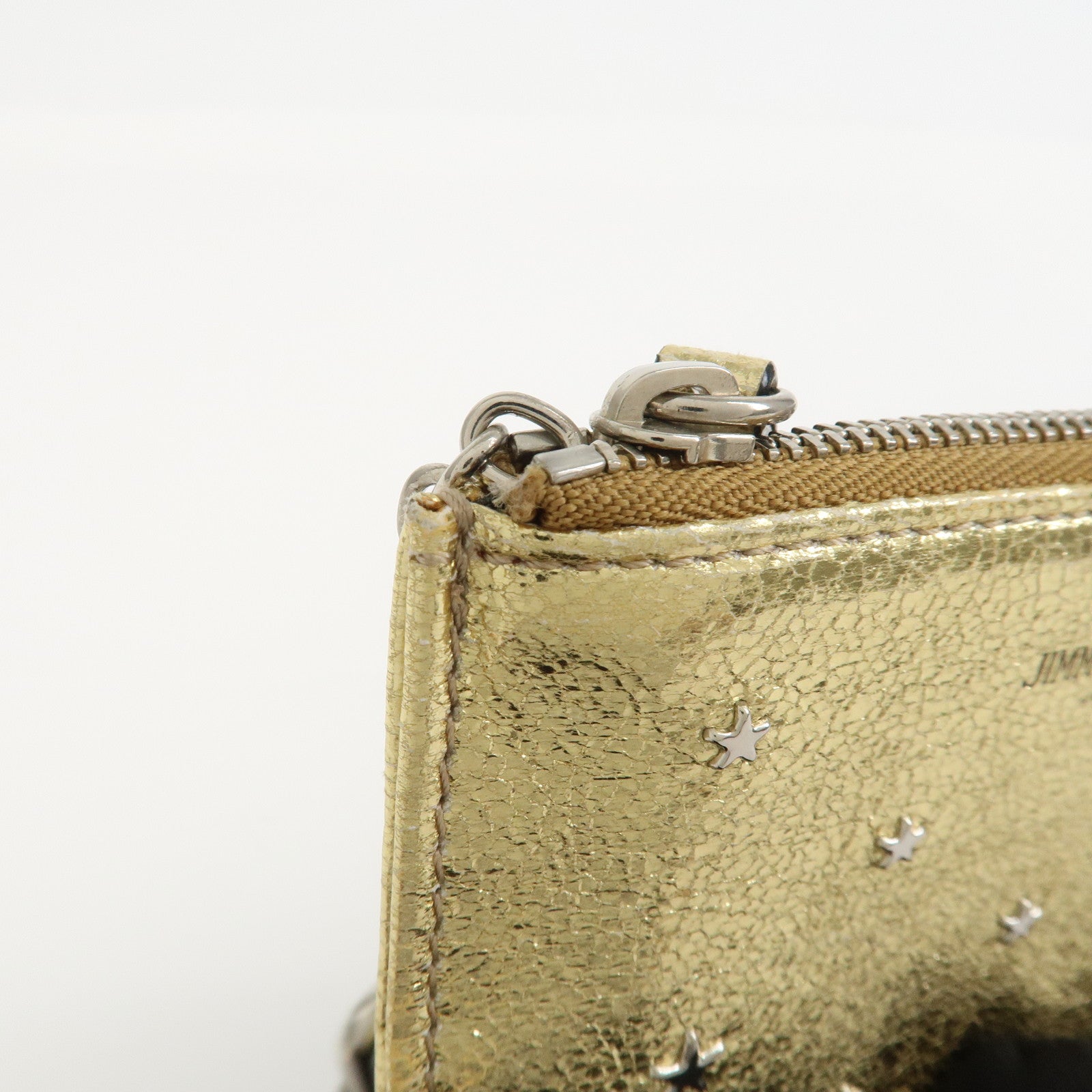 JIMMY CHOO Set of 2 Leather Long Wallet Coin Case Gray Gold