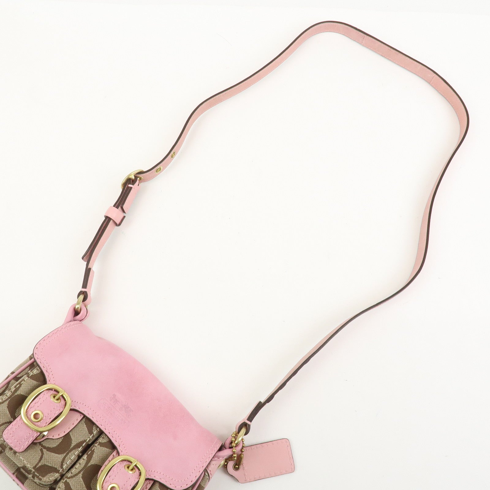 COACH Signature Canvas Leather Shoulder Crossbody Bag Pink