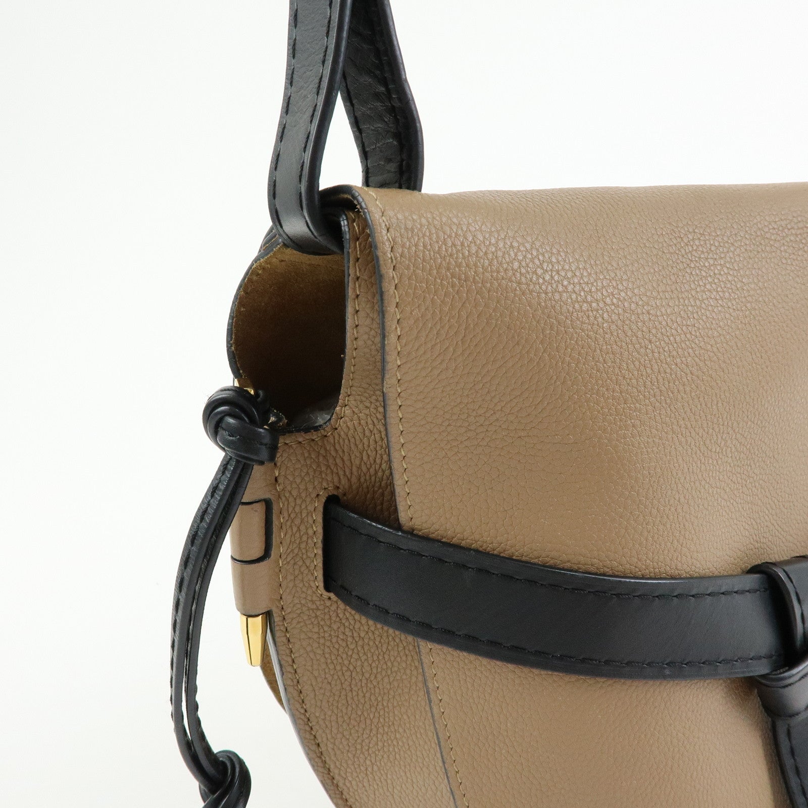 LOEWE Calf Leather Shoulder Bag Gate Bag Medium Beige Black