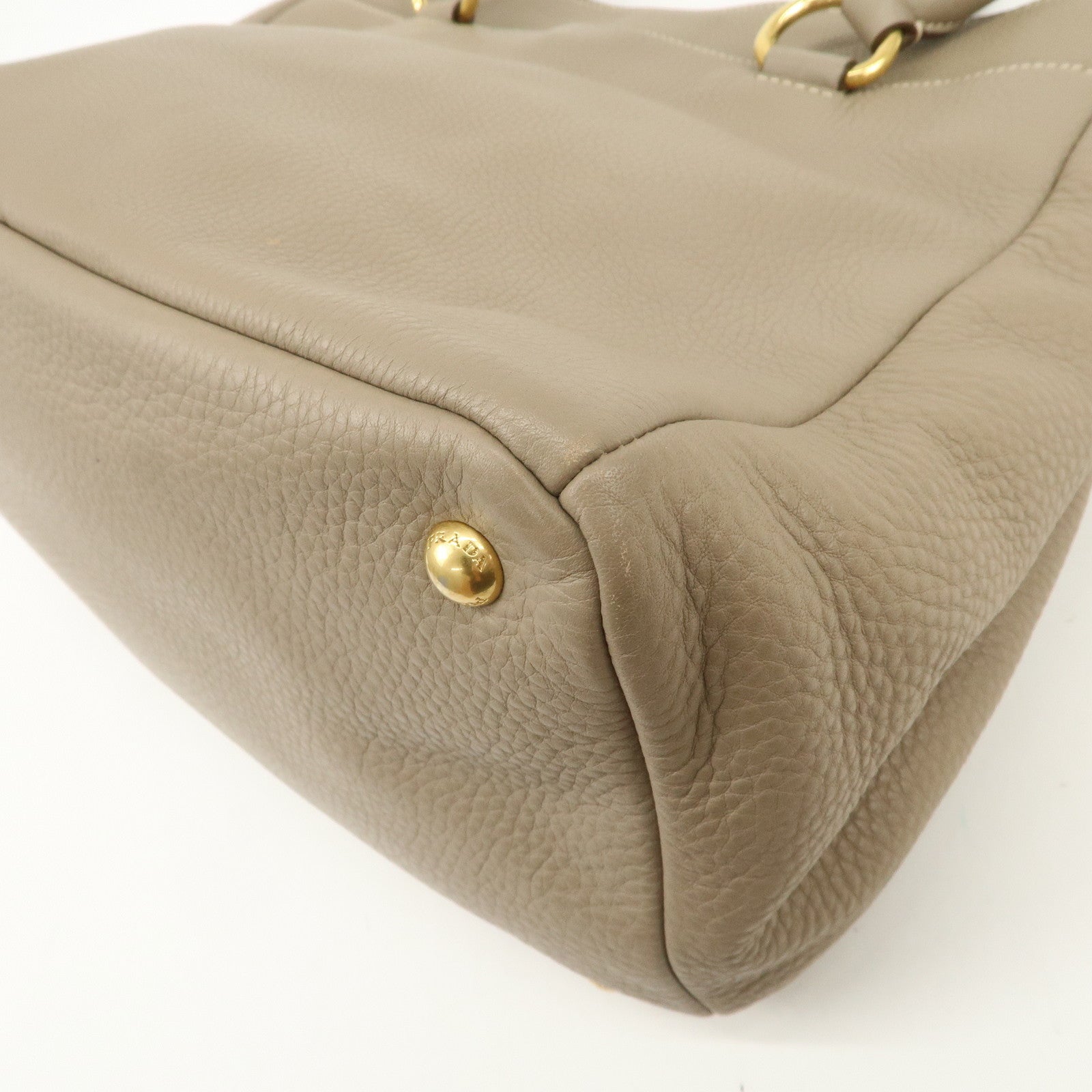 PRADA Logo Leather 2Way Bag Hand Bag Tote Bag Beige BR4393