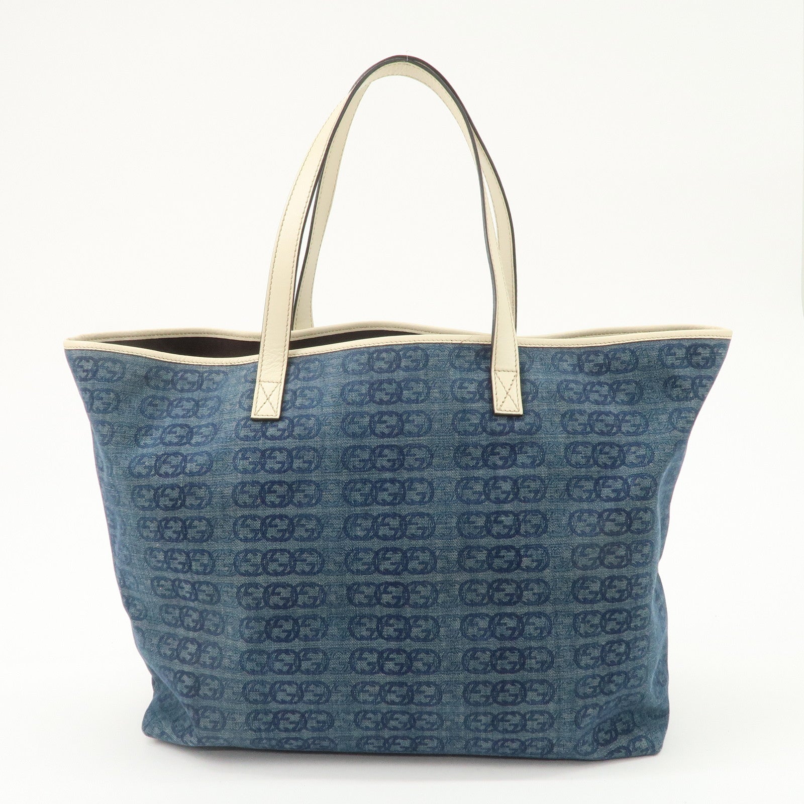 GUCCI Interlocking G Denim Leather Tote Bag Shoulder Bag Blue 257245 Used
