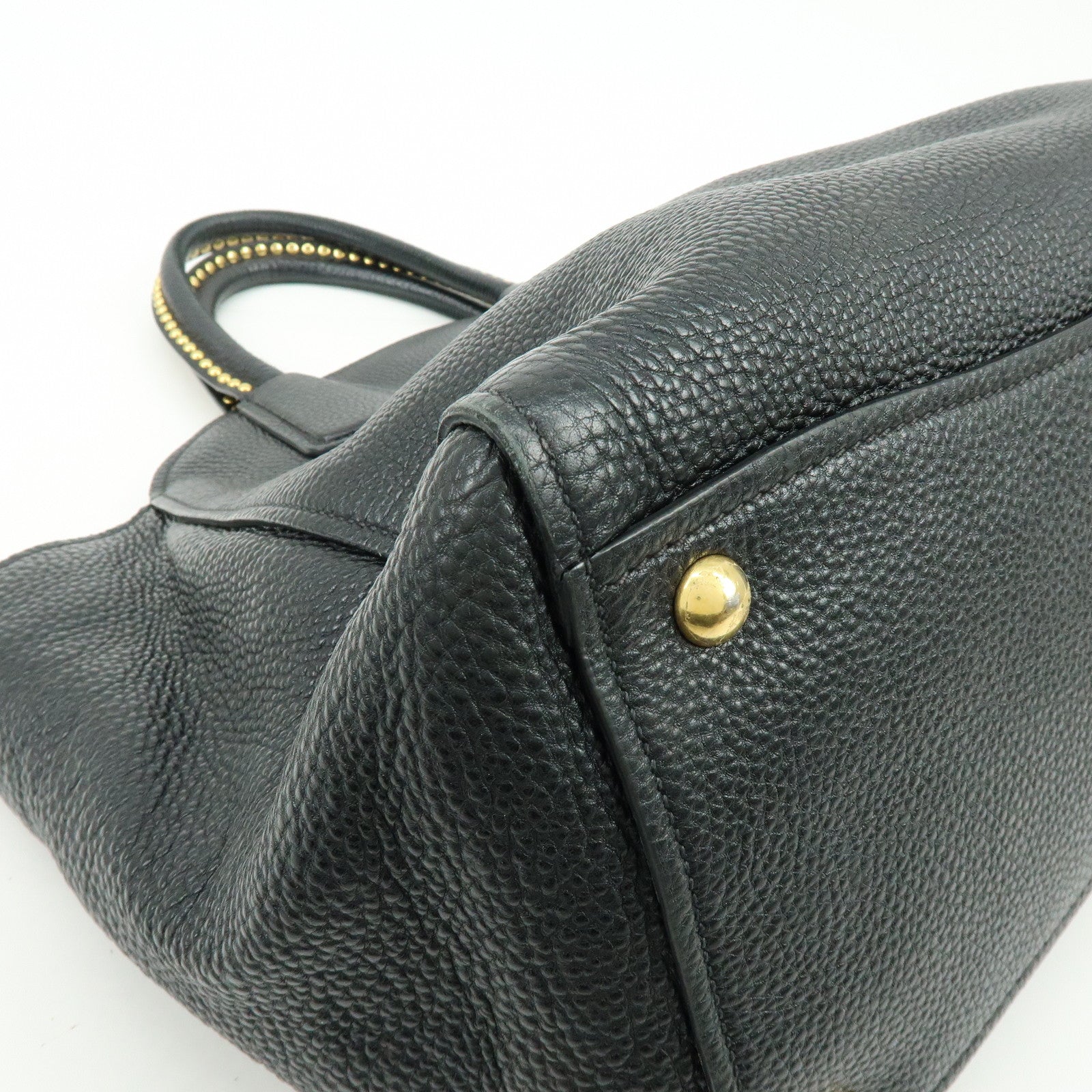 MIU MIU Logo Leather 2Way Bag Hand Bag Shoulder Bag Studs Black