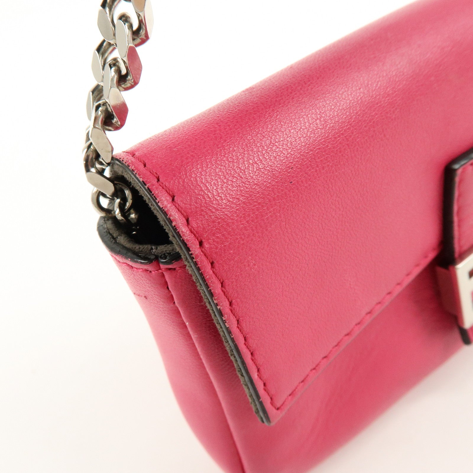 FENDI Leather Micro Baguette Shoulder Bag Crossbody Bag Pink 8M0354