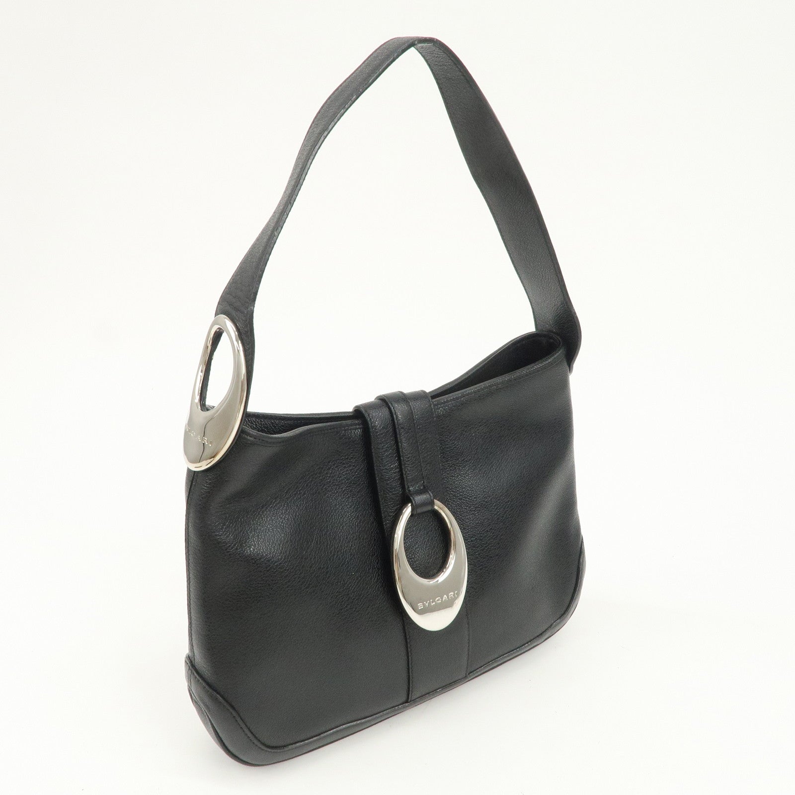 BVLGARI Logo Leather Shoulder Bag Hand Bag Black