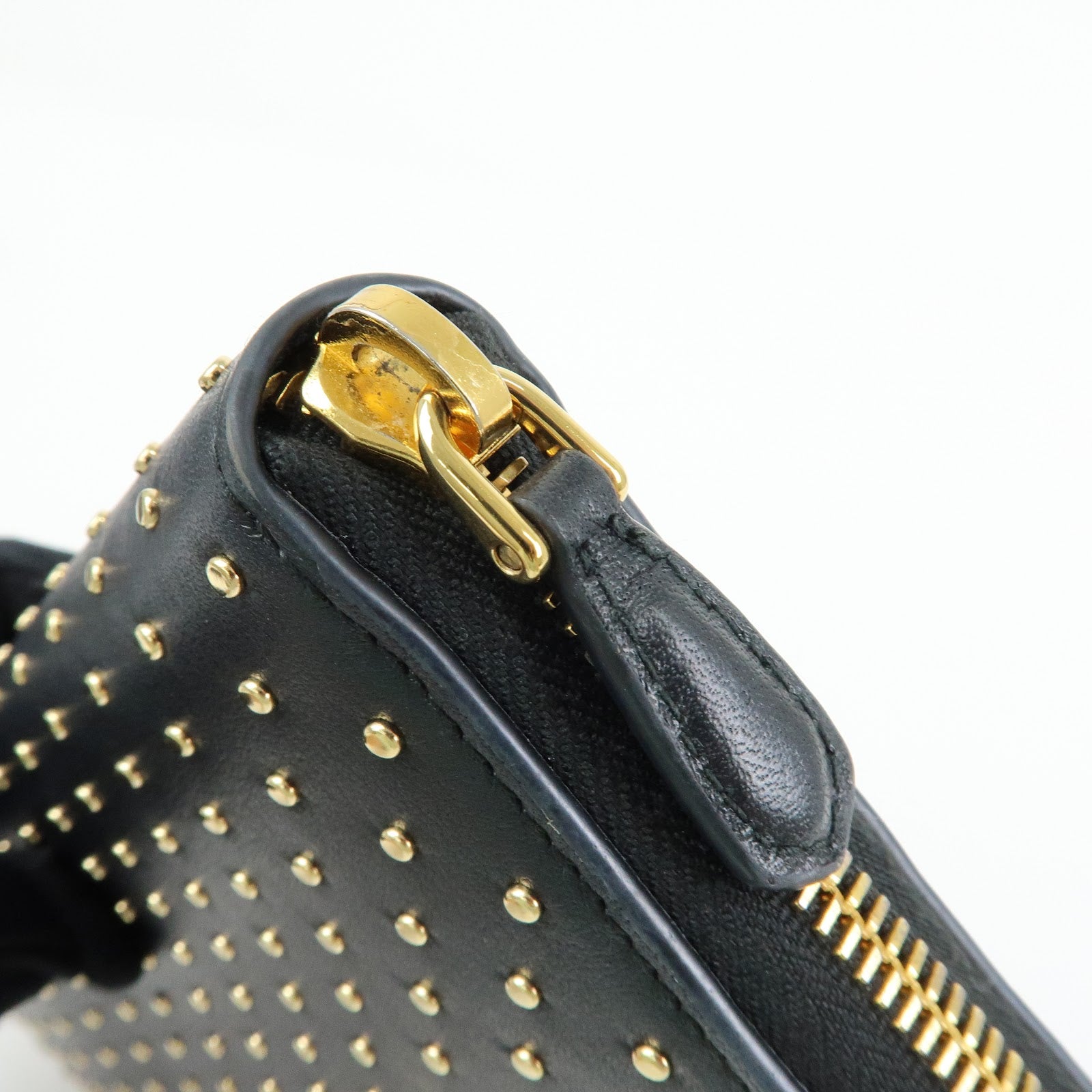 PRADA Triangle Logo Studs Leather Round Zippy Long Wallet Black