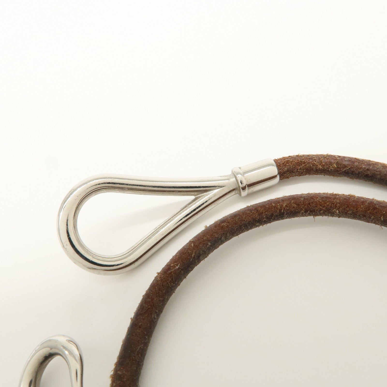 HERMES Leather Metal Jumbo Choker Bracelet Brown Silver