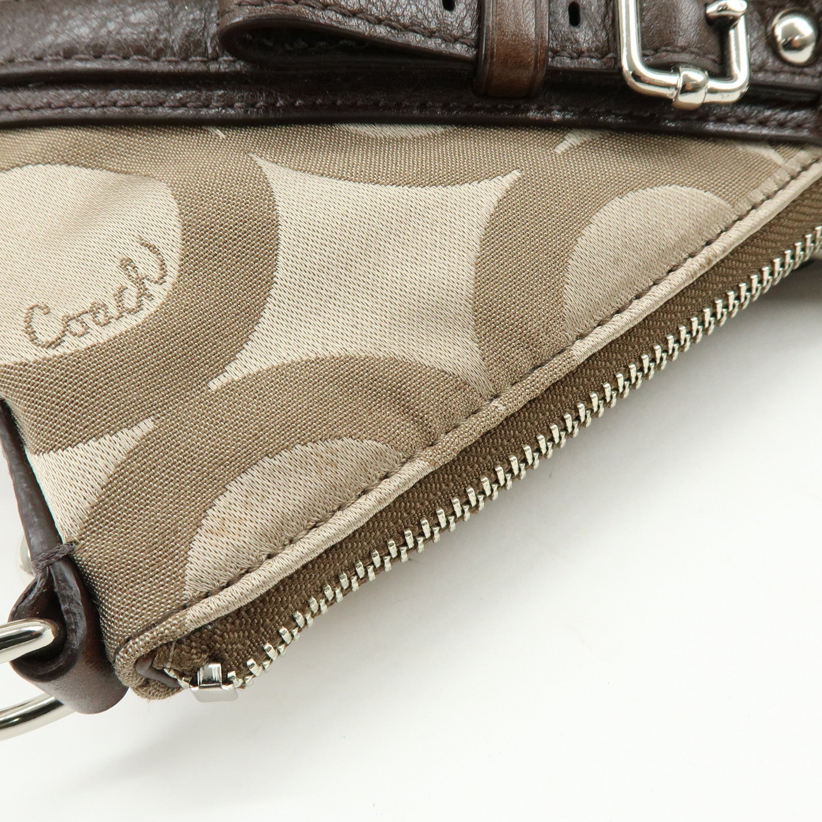 COACH Signature Nylon Learher 2Way Shoulder Bag Hand Bag Gold Brown