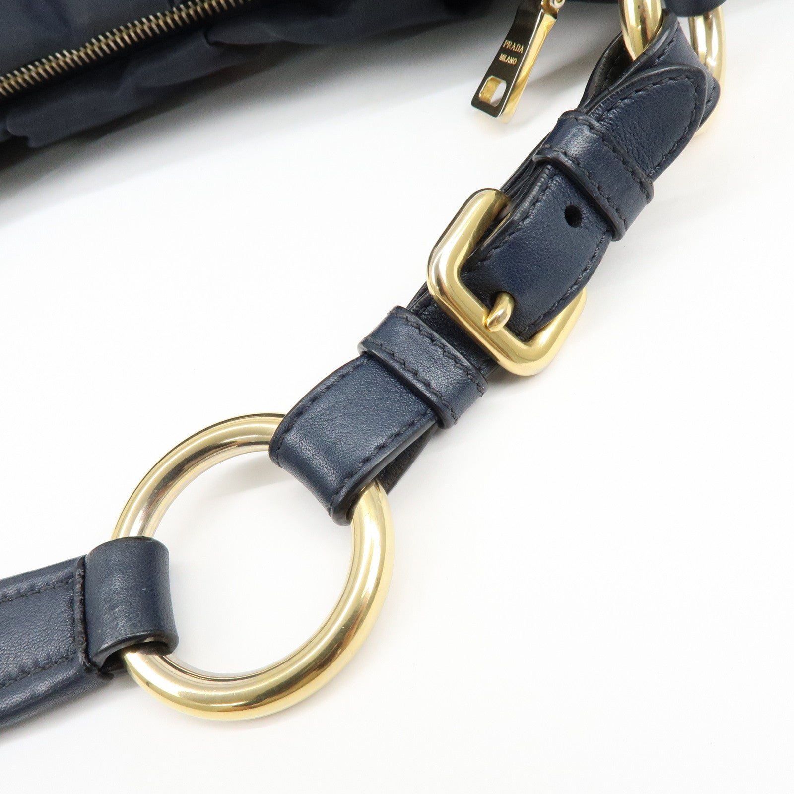 PRADA Triangle Logo Nylon Leather Shoulder Bag Hand Bag Navy