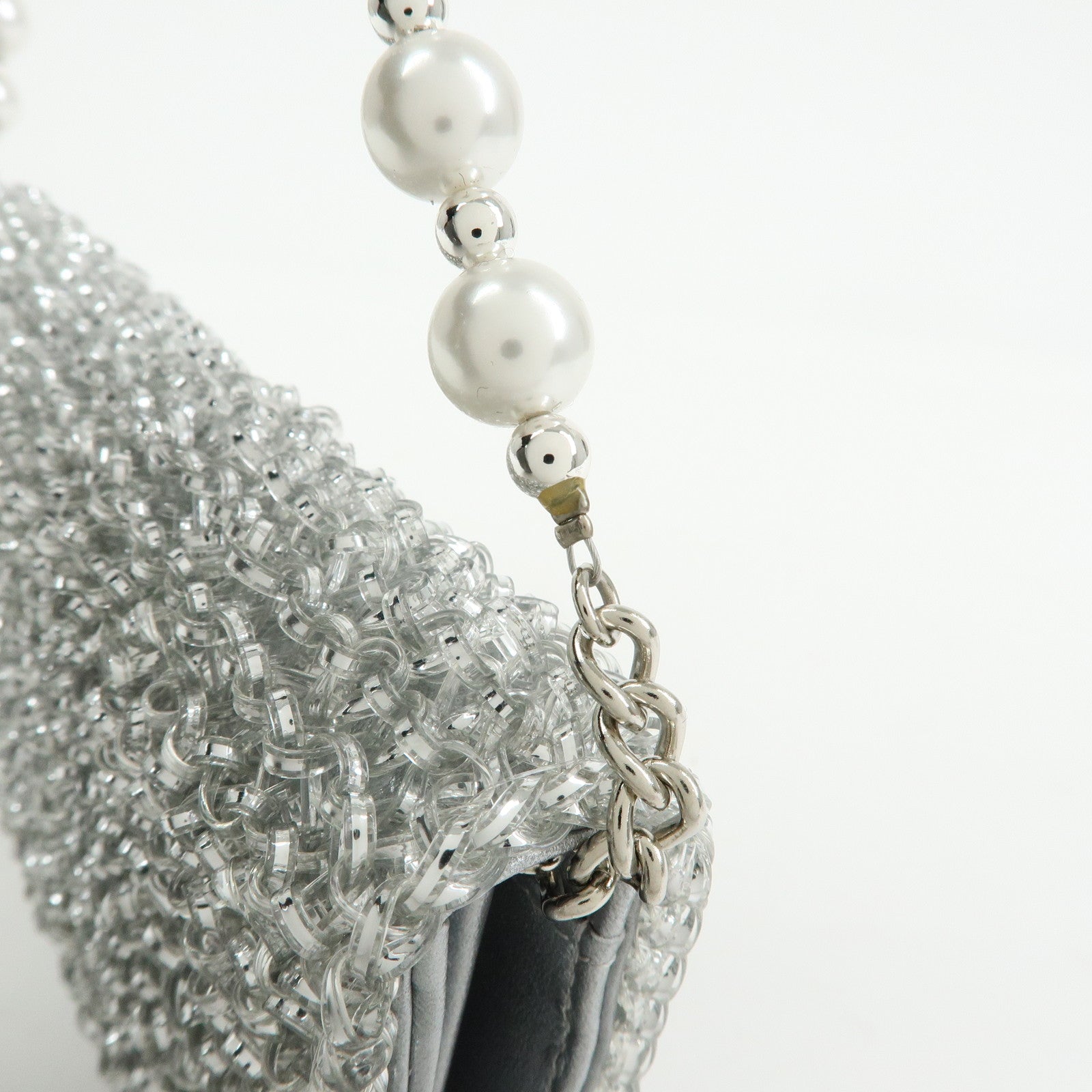 ANTEPRIMA PVC Wire Chain Pearl Hand Bag Long Wallet Silver