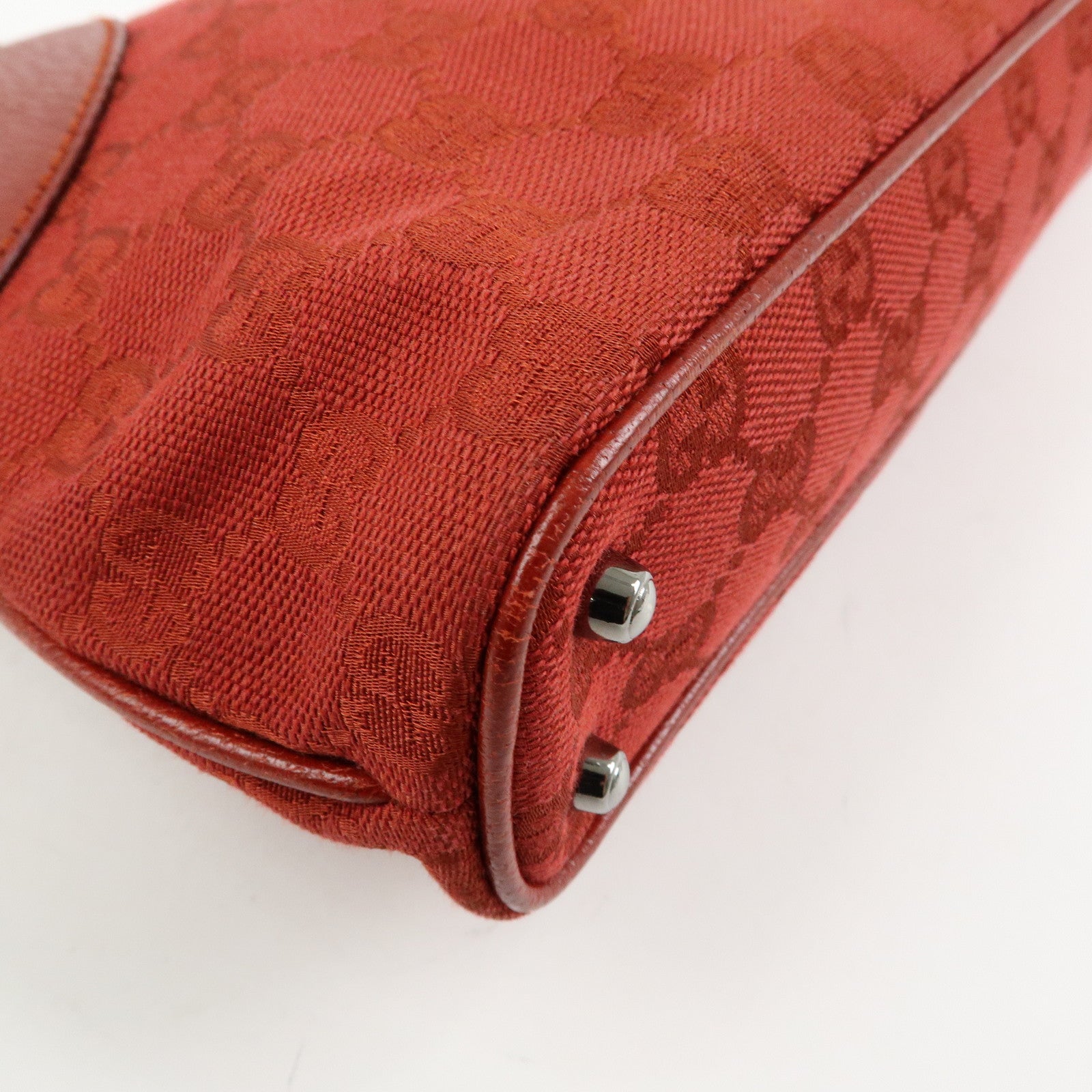 GUCCI GG Canvas Leather Tote Bag Hand Bag Red 113015