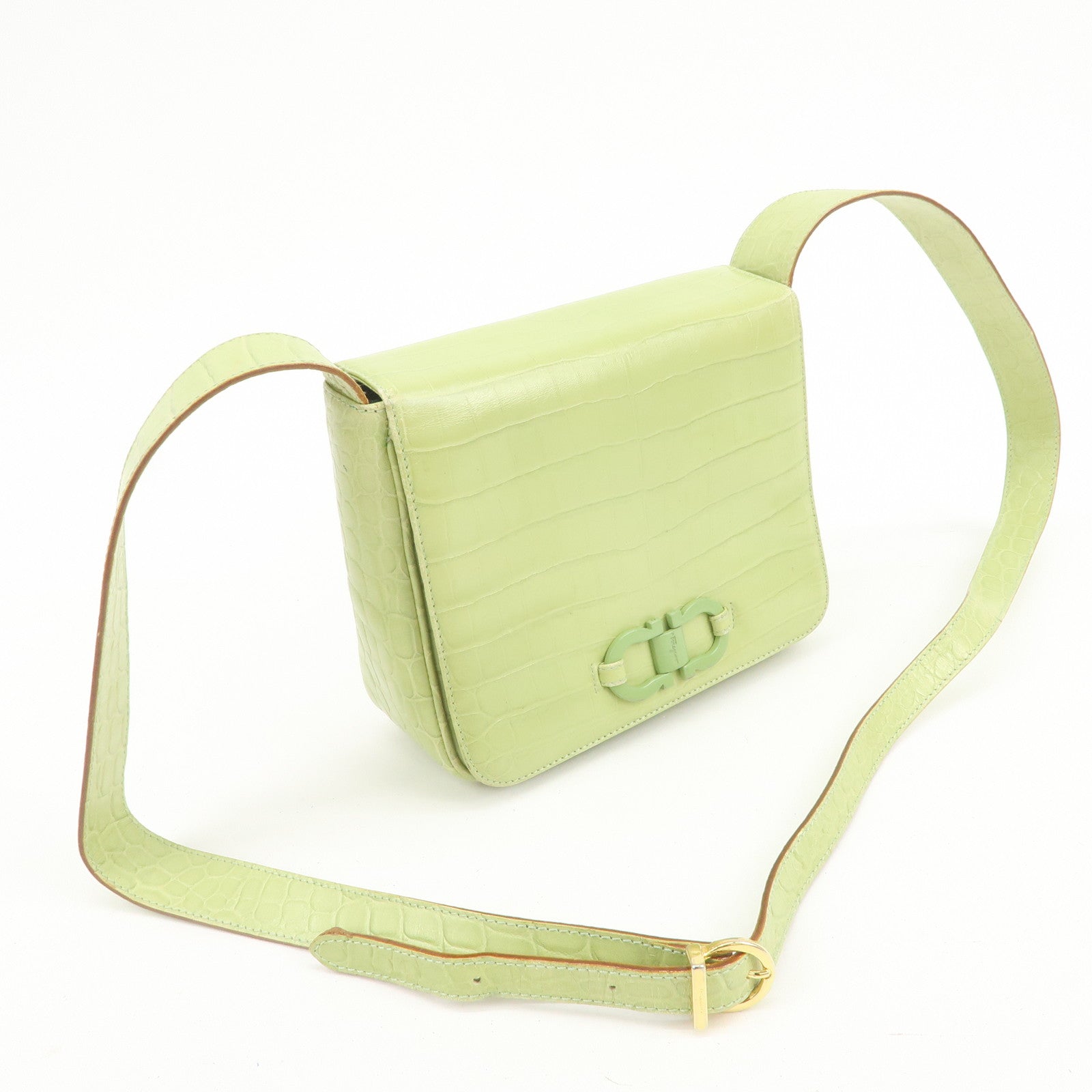 Ferragamo Gancini Embossed Leather Shoulder Bag Light Green