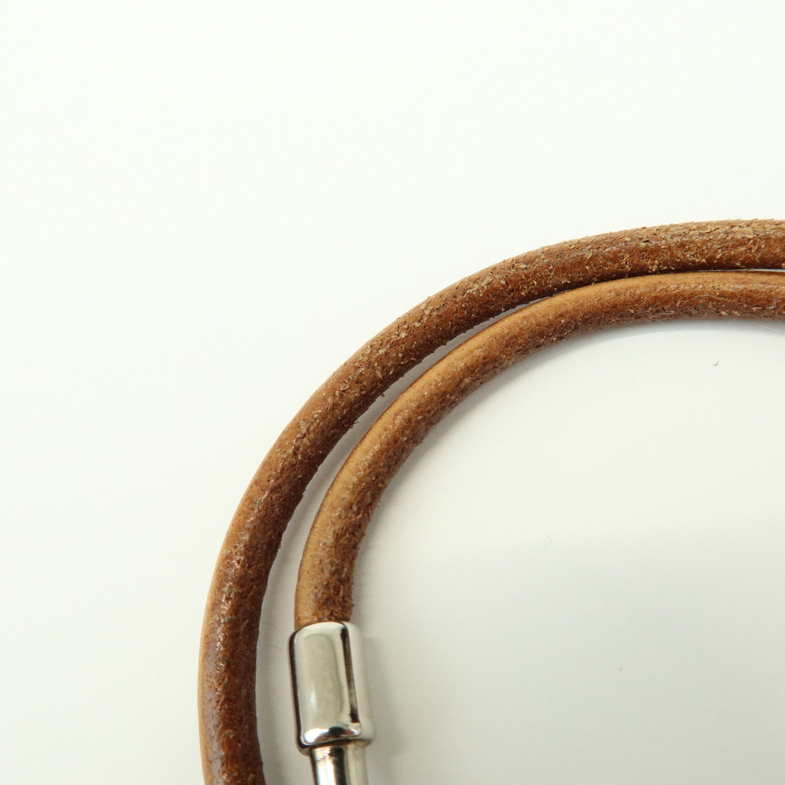 HERMES Jumbo Leather Metal Choker Bracelet Brown
