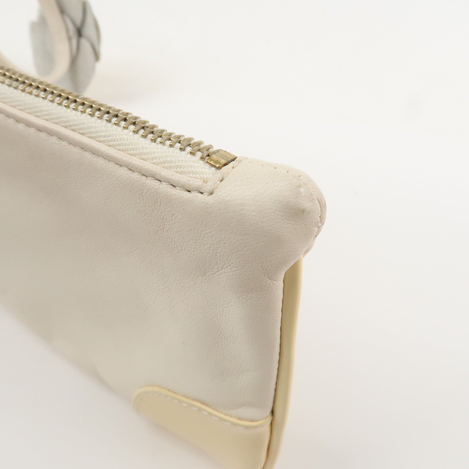 CHANEL Camellia Leather Patent Leather Clutch Bag Wrist Bag Ivory