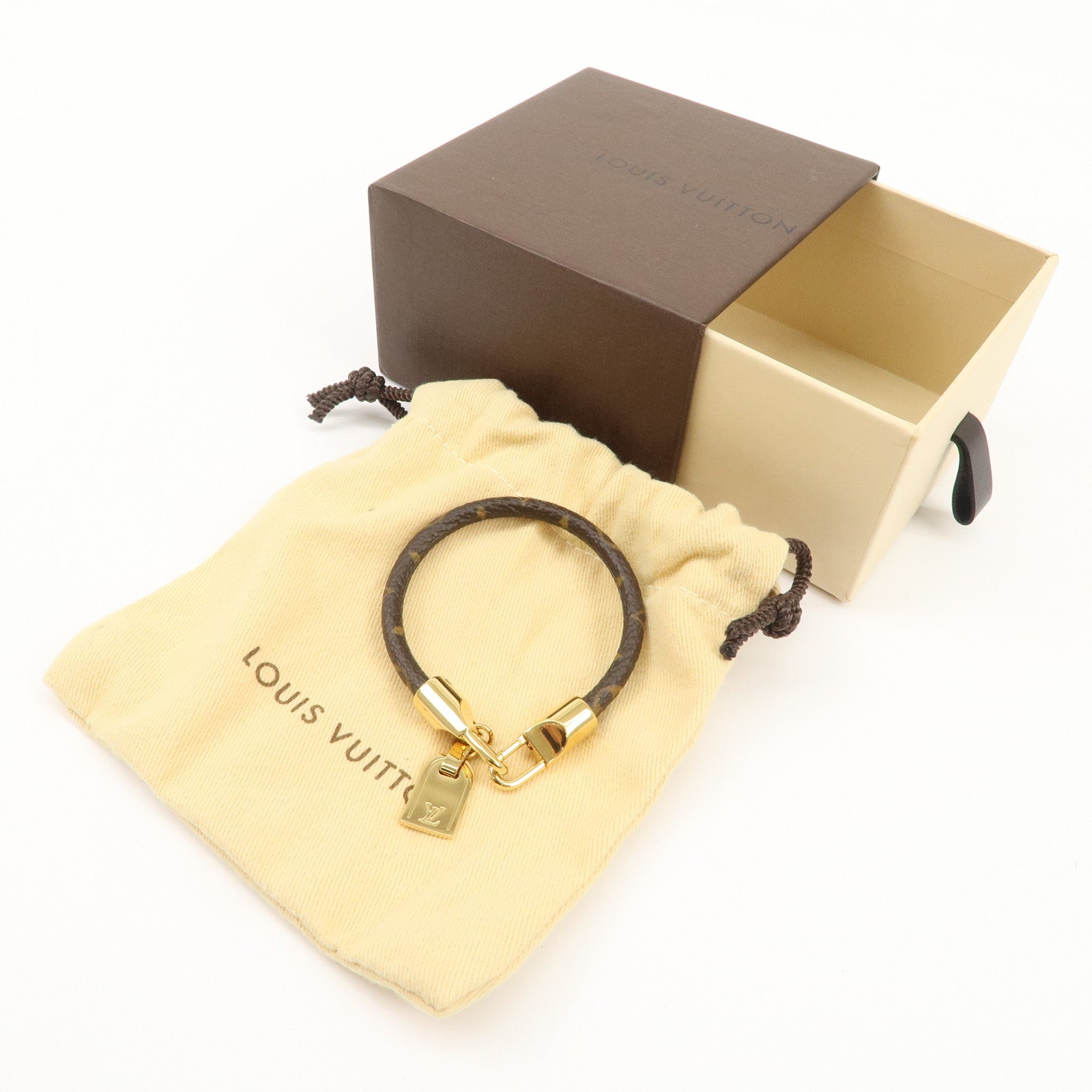 Louis Vuitton Monogram Bracelet Lock It Monogram Brown Gold M6605F Used