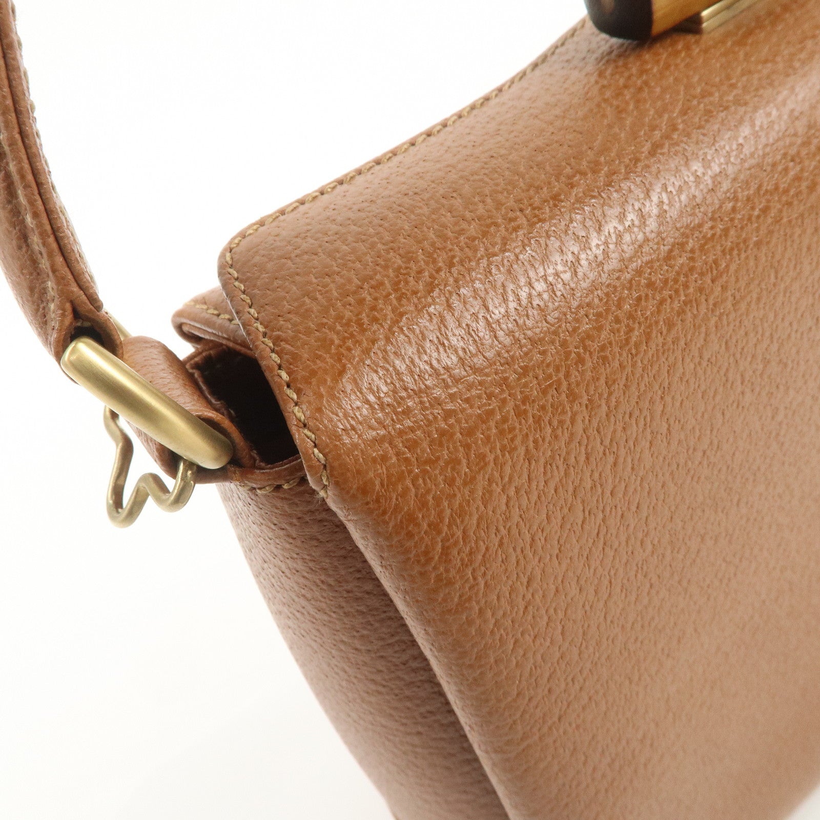 GUCCI Bamboo Leather 2Way Tote Bag Hand Bag Brown 000.926.0175