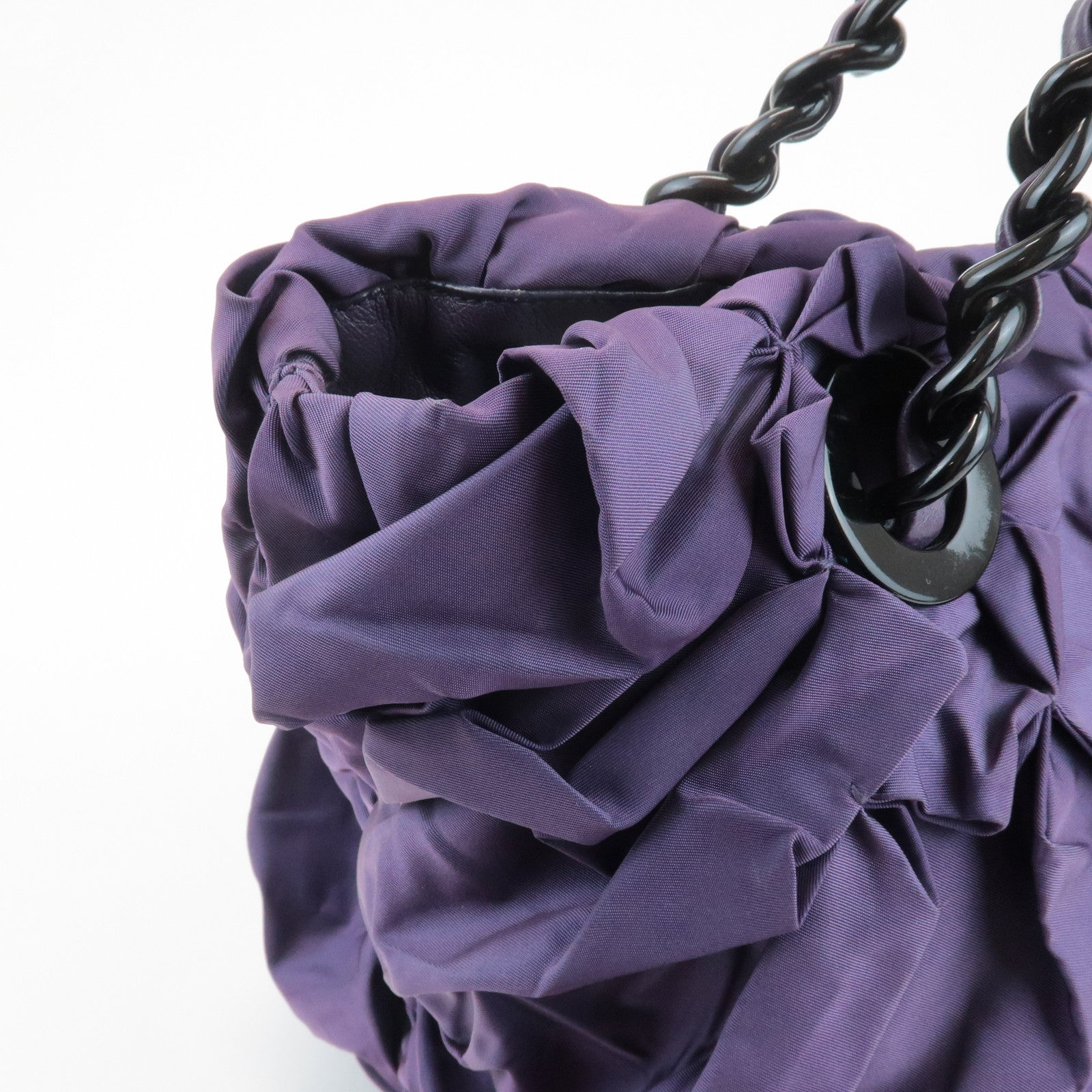PRADA Triangle Logo Leather Nylon Tote Bag Shoulder Bag Purple Used