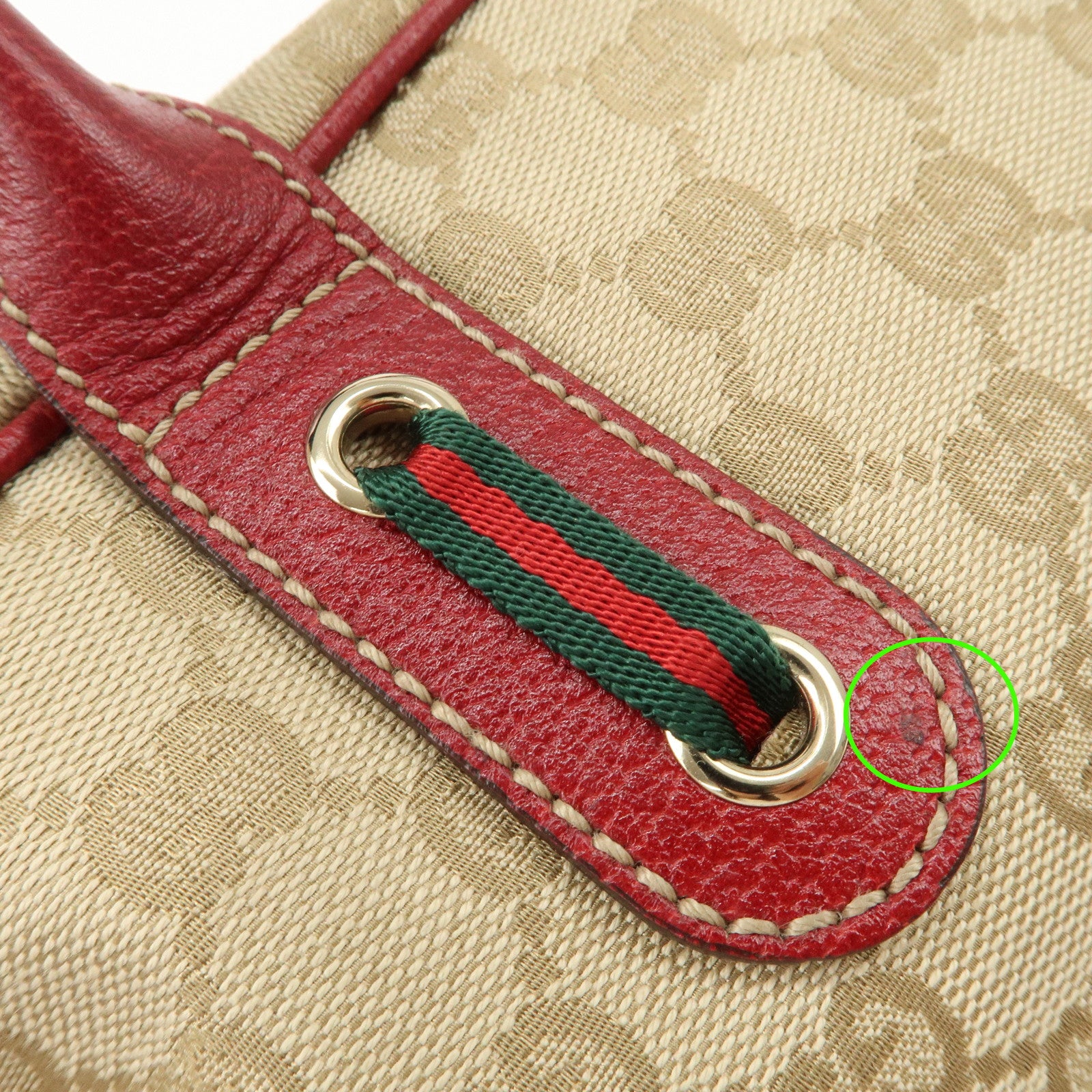 GUCCI Sherry Princy Leather GG Canvas Boston Bag Beige Red 161720