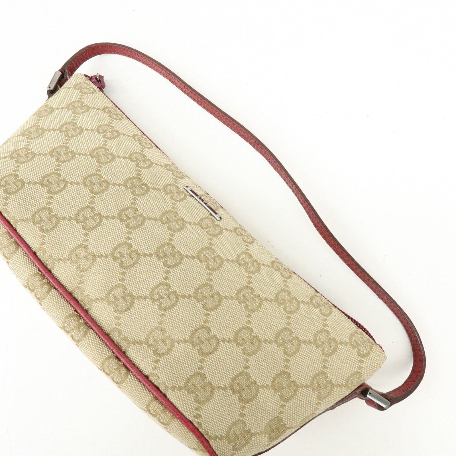 GUCCI Boat Bag GG Canvas Leather Hand Bag Beige Pink 07198