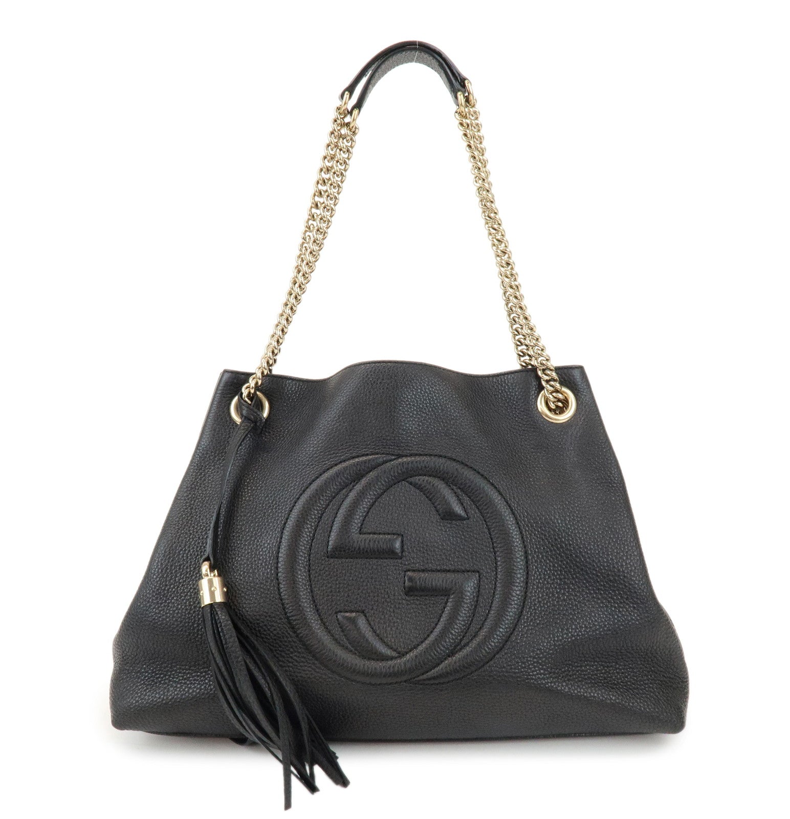 GUCCI SOHO Interlocking G Leather Chain Shoulder Bag Black 308982