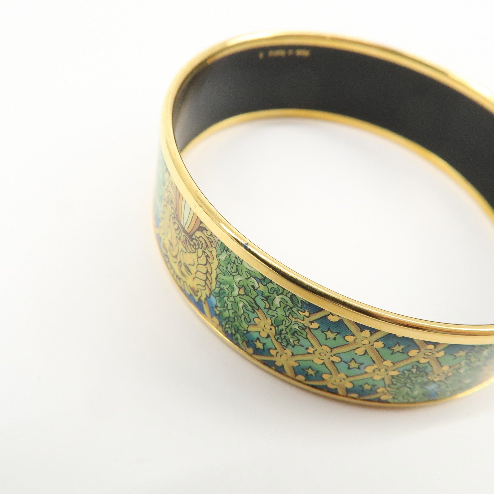 HERMES Email GM Animal Gold Plated Bangle Bracelet Green Gold