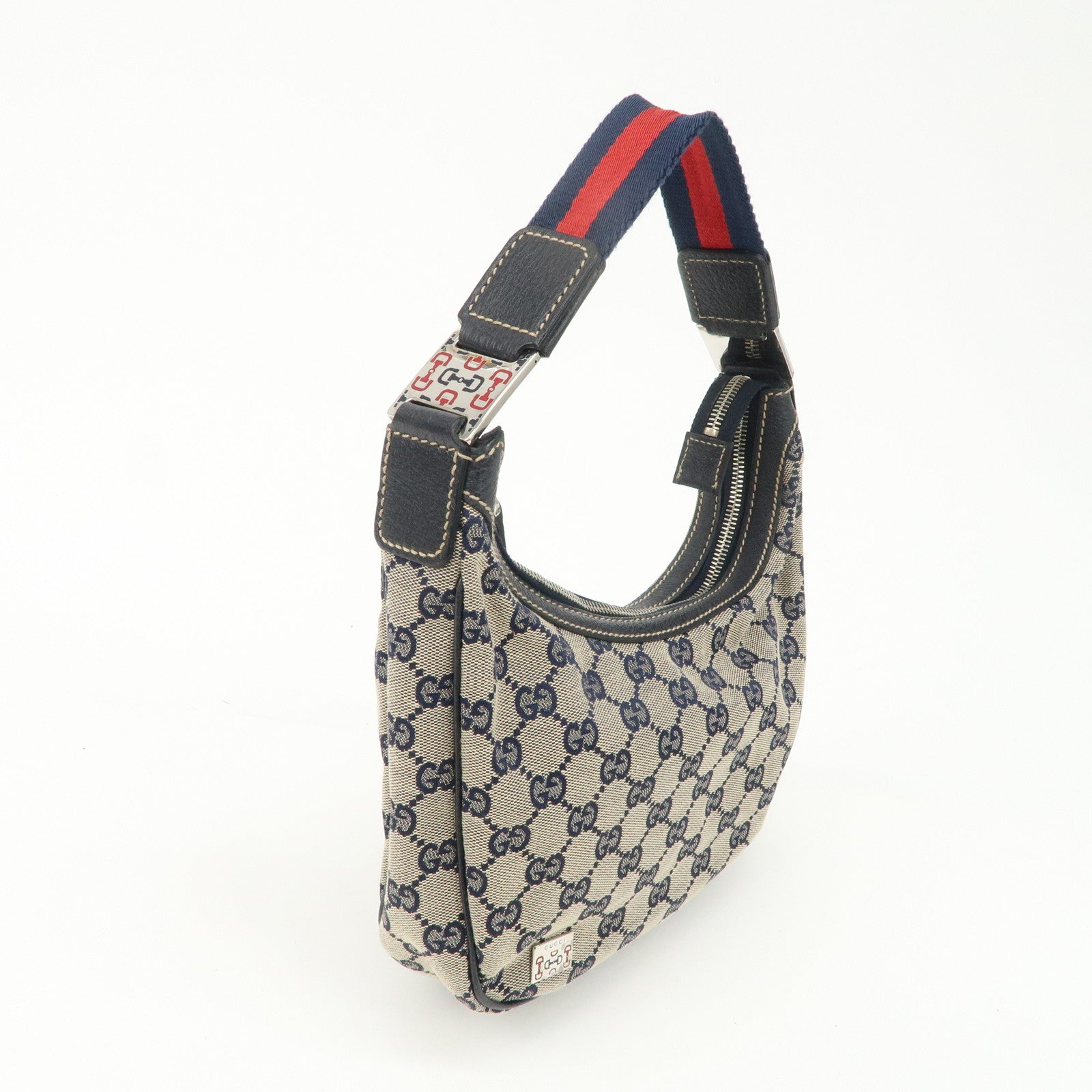 GUCCI Sherry GG Canvas Shoulder Bag Beige Navy 145811