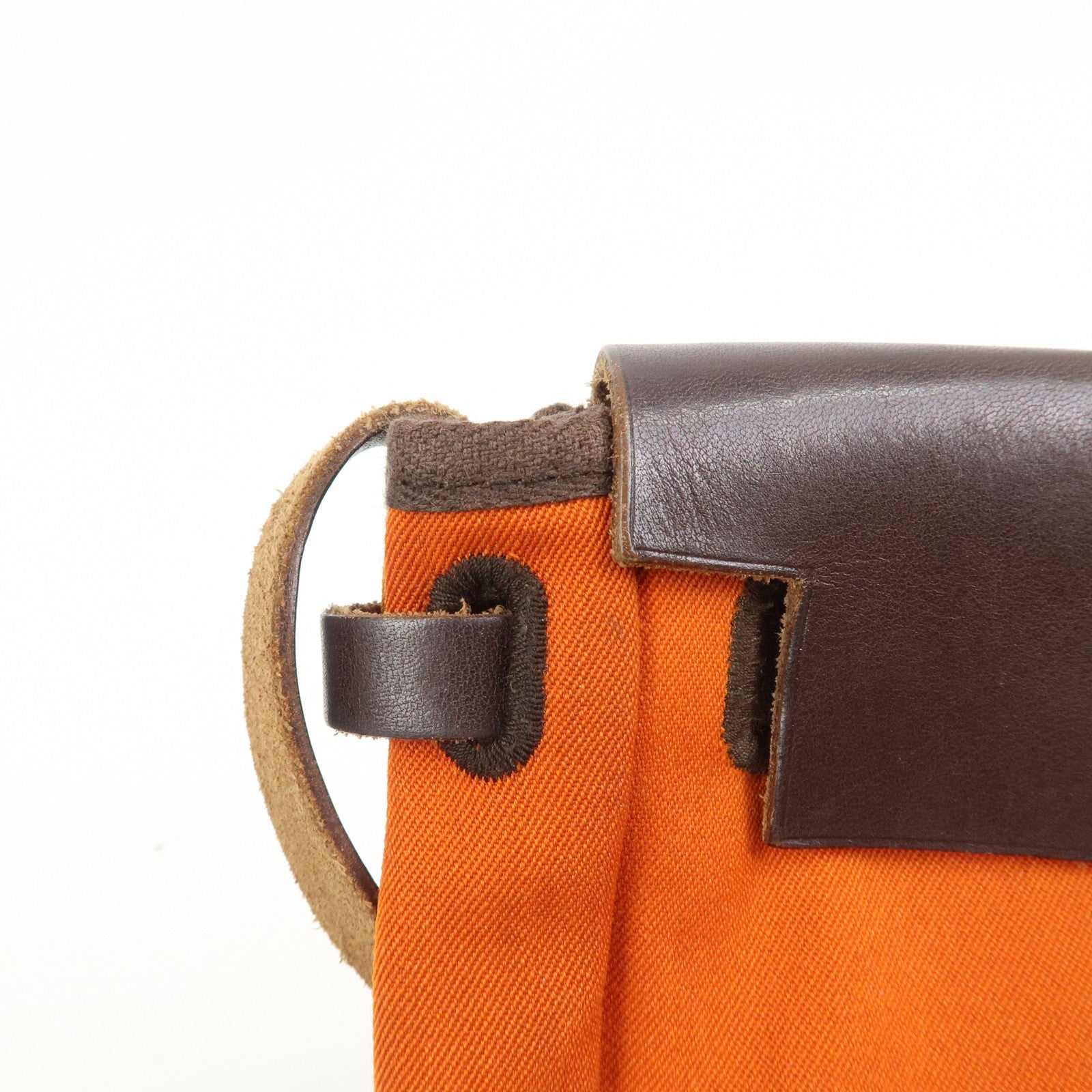 HERMES Logo Canvas Leather Herbag TPM Shoulder Bag H Stamped Red