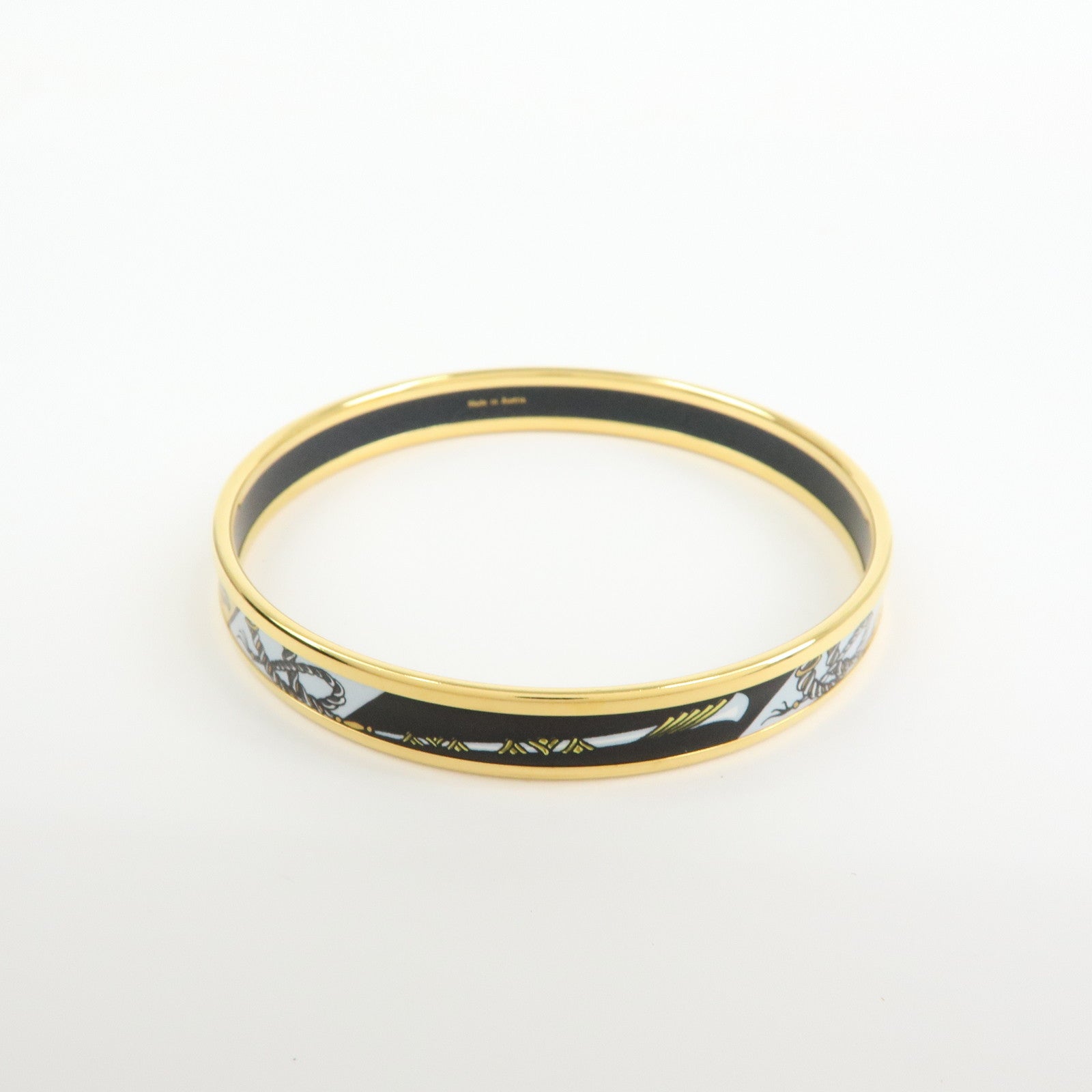 HERMES Email PM Bracelet Bangle Black Gold
