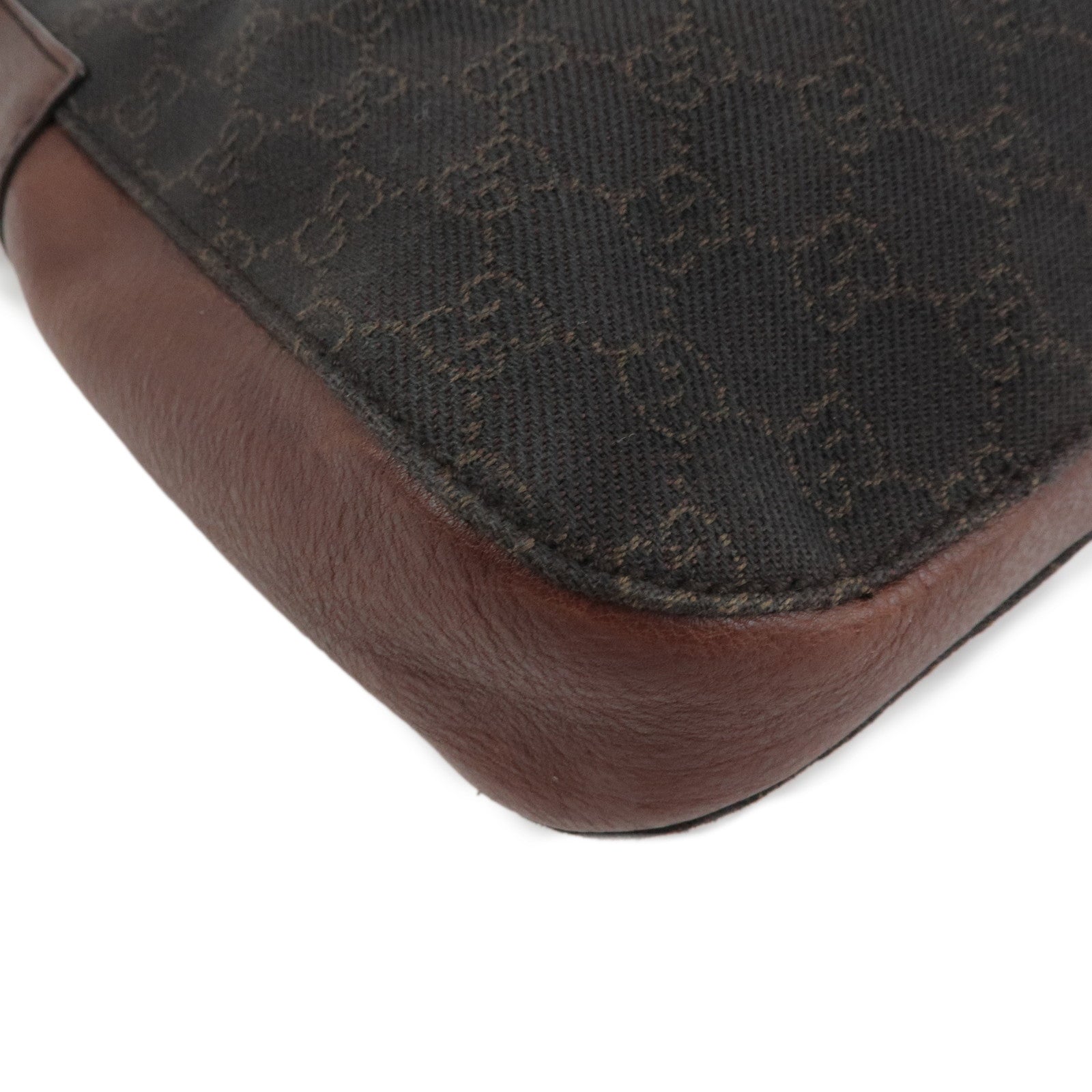 GUCCI Horsebit GG Monogram Leather Shoulder Bag Dark Brown 17325