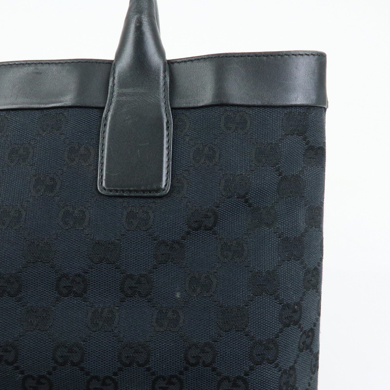 GUCCI GG Canvas Leather Tote Bag Shoulder Bag Black 002.1119