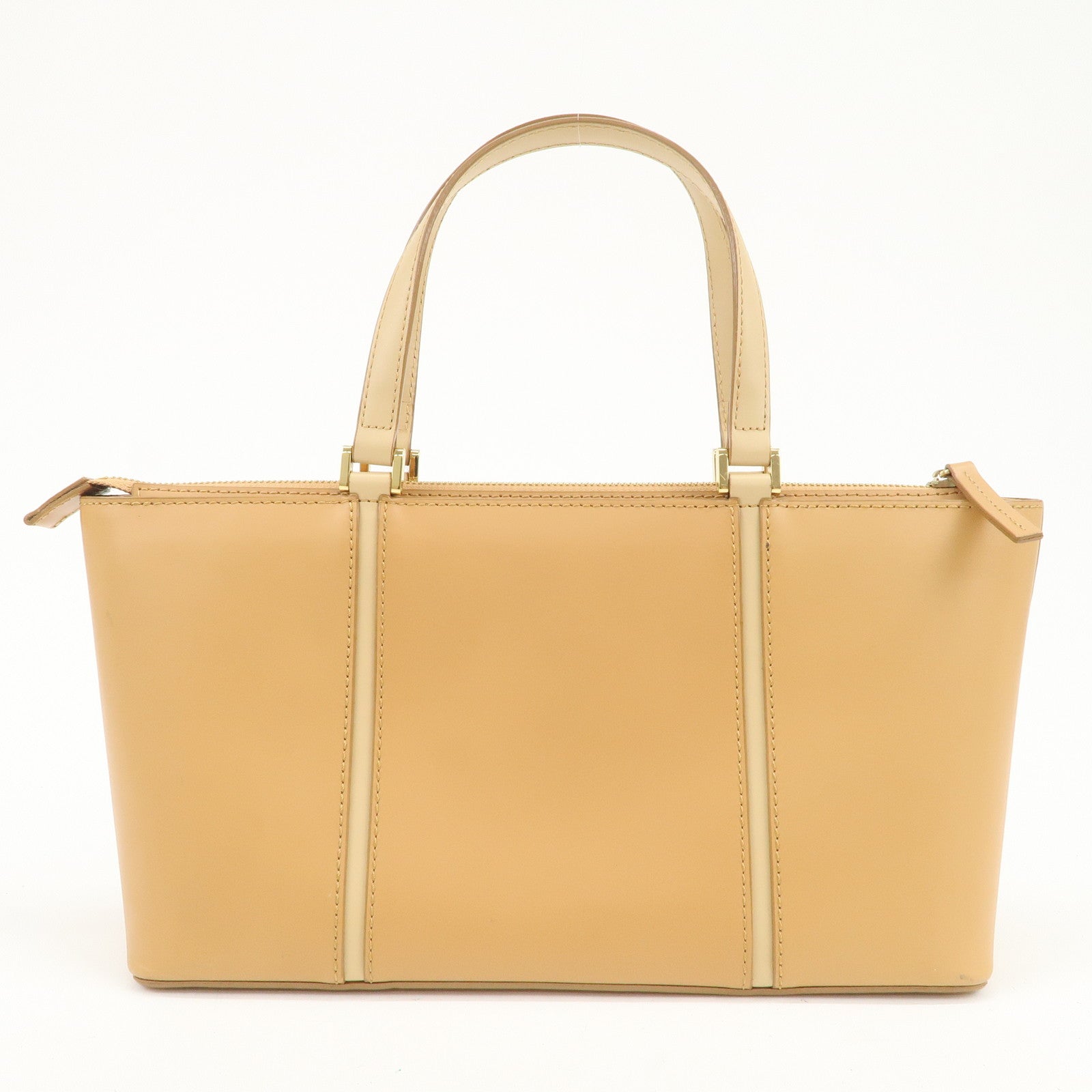 BURBERRY Nova Plaid Logo Leather Hand Bag Light Brown