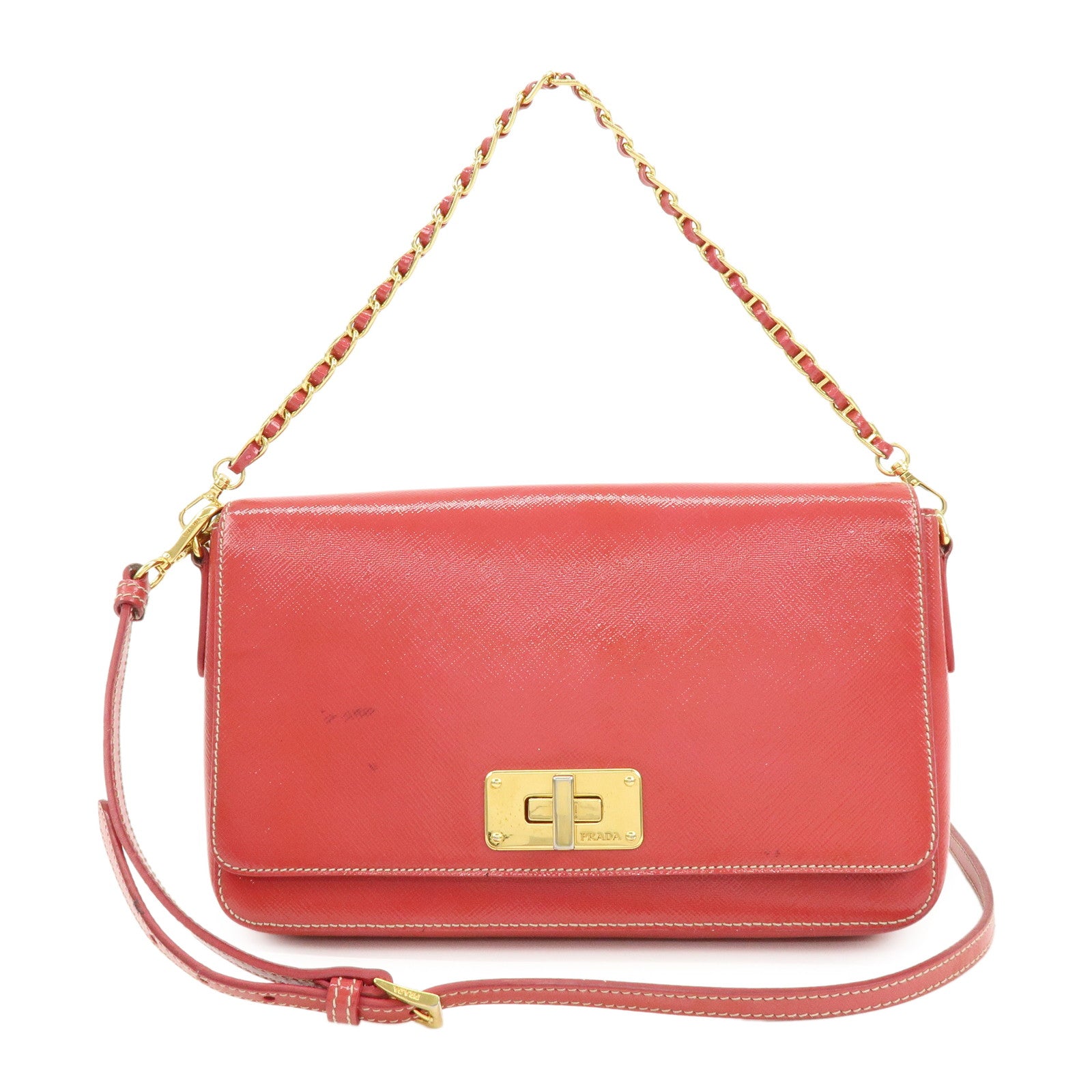 PRADA Patent Leather 2Way Shoulder Chain Bag Hand Bag Pink